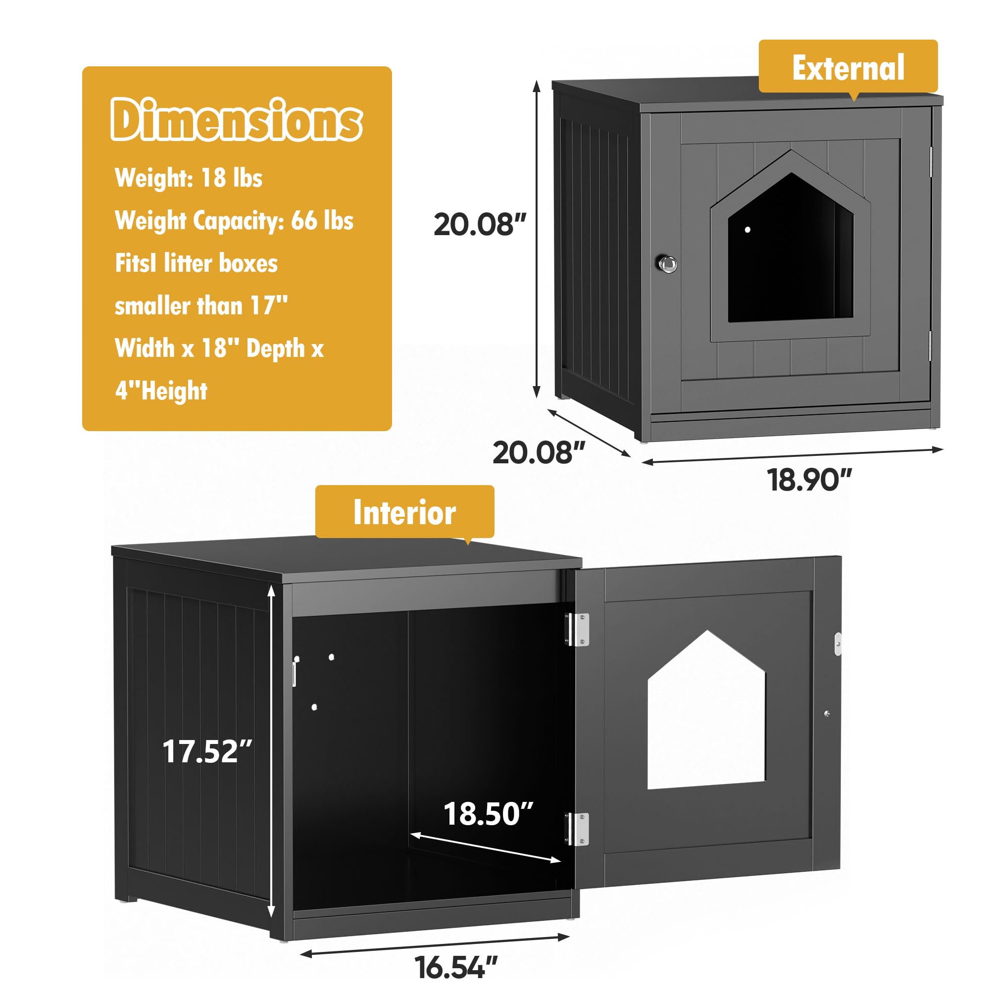 Nova Microdermabrasion Cat Litter Box Enclosure Hidden Kitty Litter Box Furniture Indoor Cat Box Cabinet Cat House & Side Table Nightstand Cat Washroom (Black)