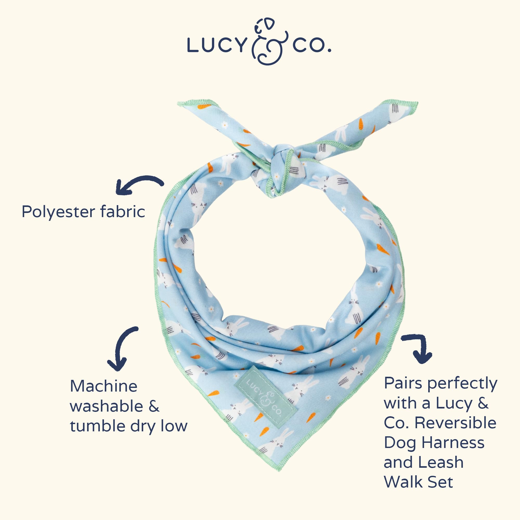 Lucy & Co. Funny Bunny Bandana - Durable Comfortable Dog Bandana - Designer Puppy Accessory - Machine Washable - Large - Blue Gr