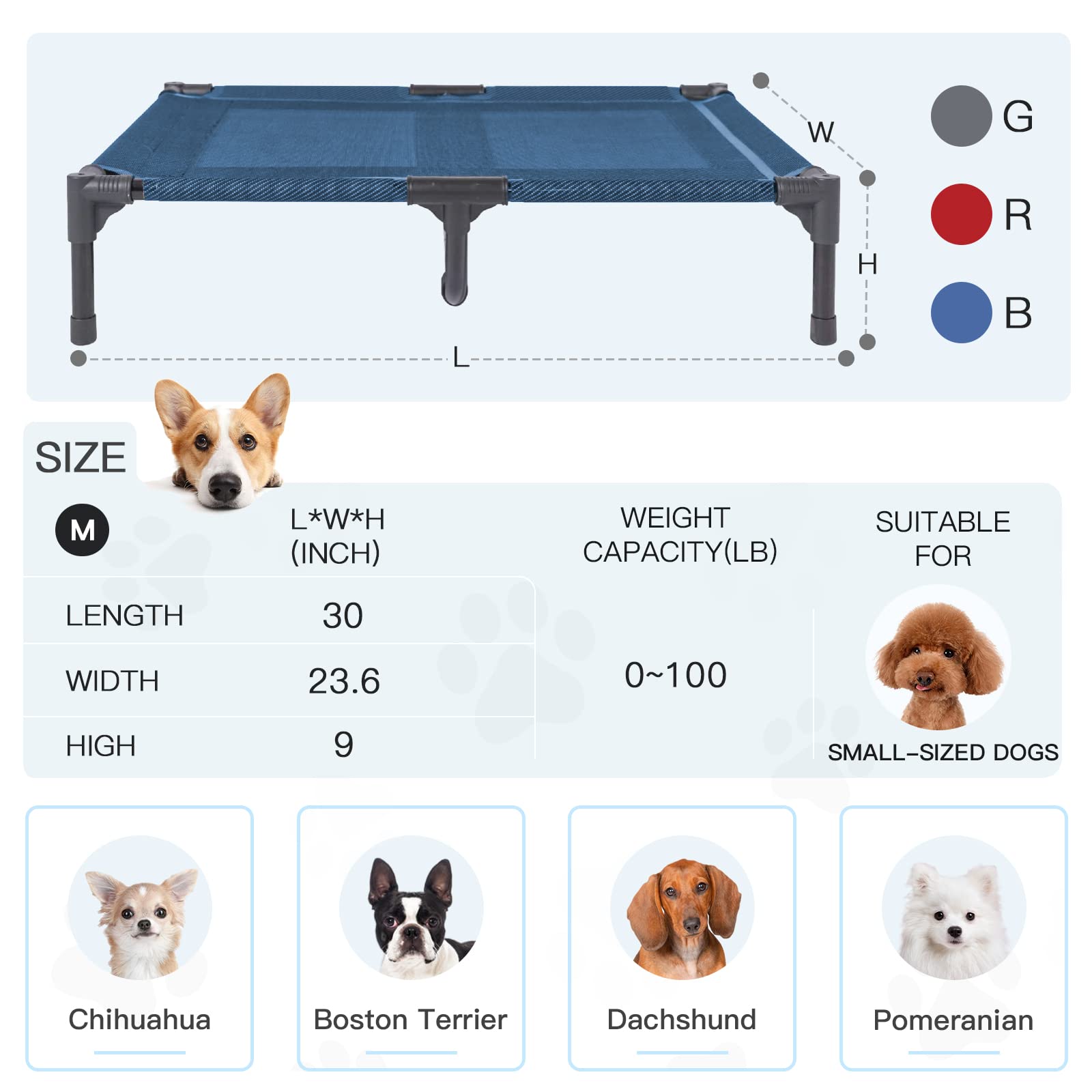 suddus Elevated Dog Bed Waterproof Outdoor, Portable Raised Dog Bed, Dog Bed Off The Floor, Dog Bed Easy Clean Indoor or Outdoor