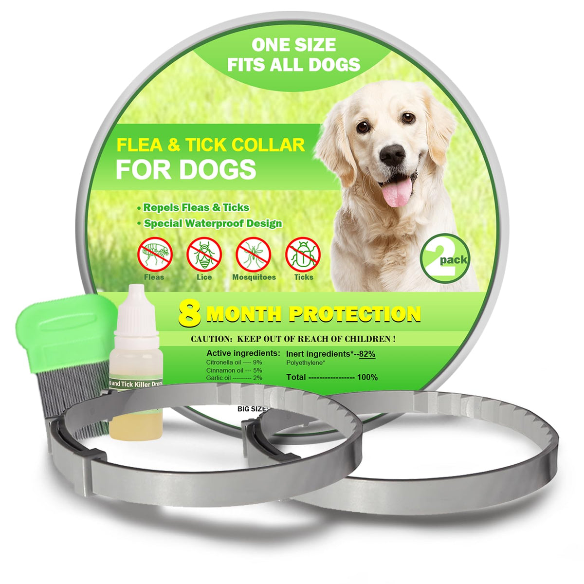 Flea Collar For Dogs, 8-Month Protection, Adjustable Flea And Tick Collar For Medium, Large Dogs, Jiuxx