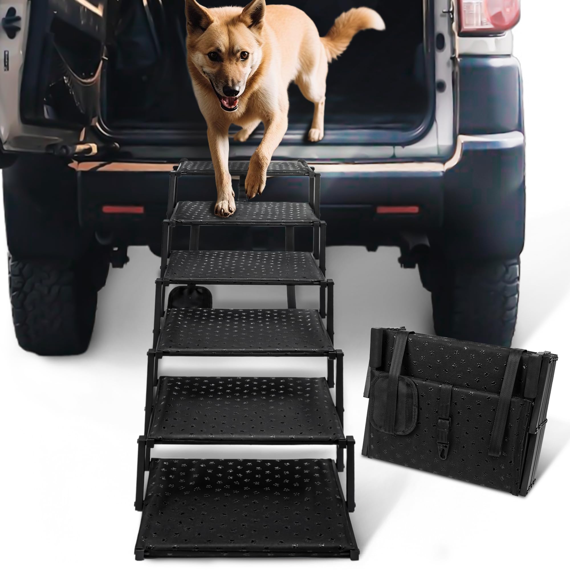 Dog Stairs For Car - Foldable Dog Ramps For Large Dogs With Non Slip Surface, Portable Dog Steps For Cars And Suv, Truck, Suppor