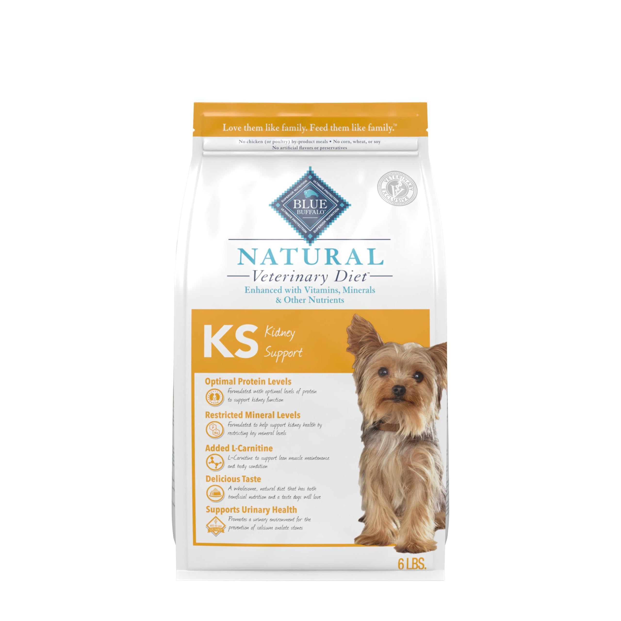 Blue Buffalo Natural Veterinary Diet KS Kidney Support Dry Dog Food, Veterinarian Prescription Required, Chicken, 6-lb Bag