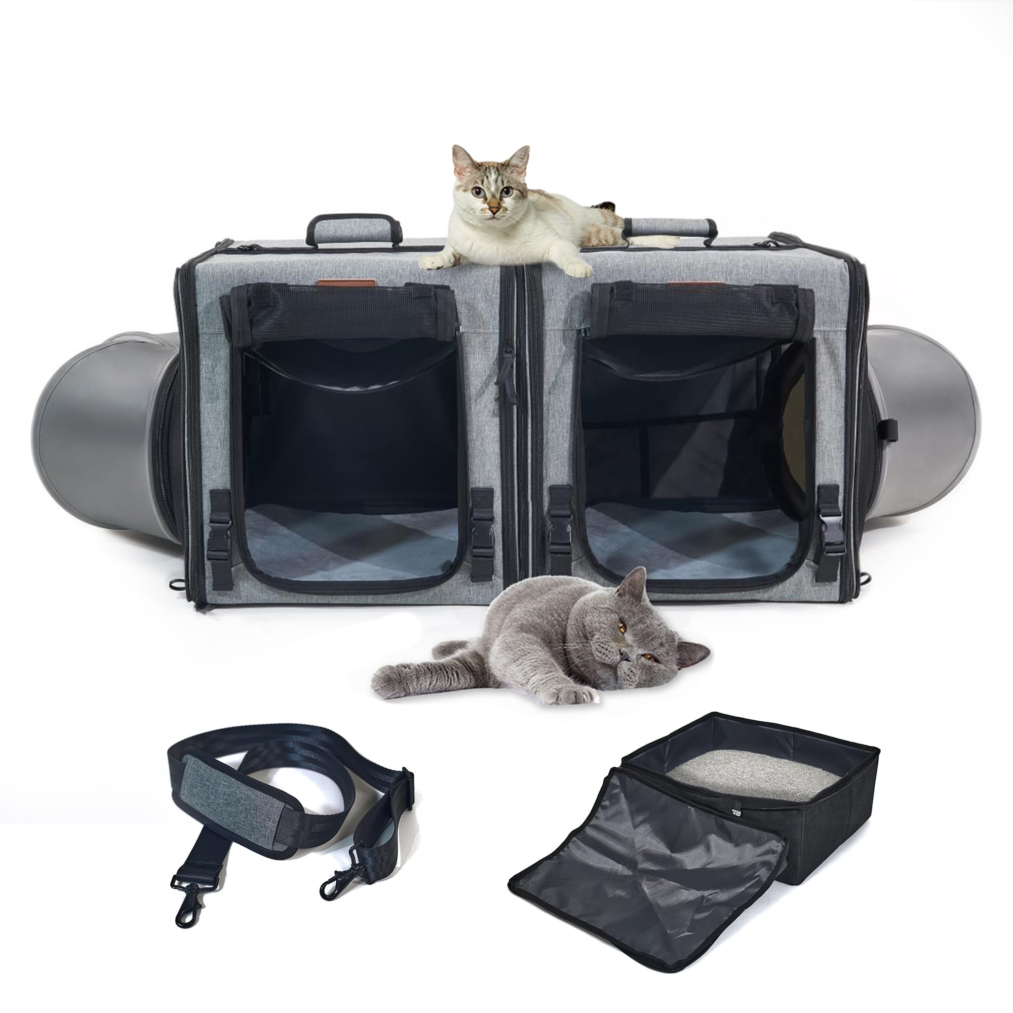 Cat Travel Carrier With Litter Box 2-In-1 Portable Double Cat Carriers For 2 Cats And Pet Shelter Ideal For Multiple Cats Soft F