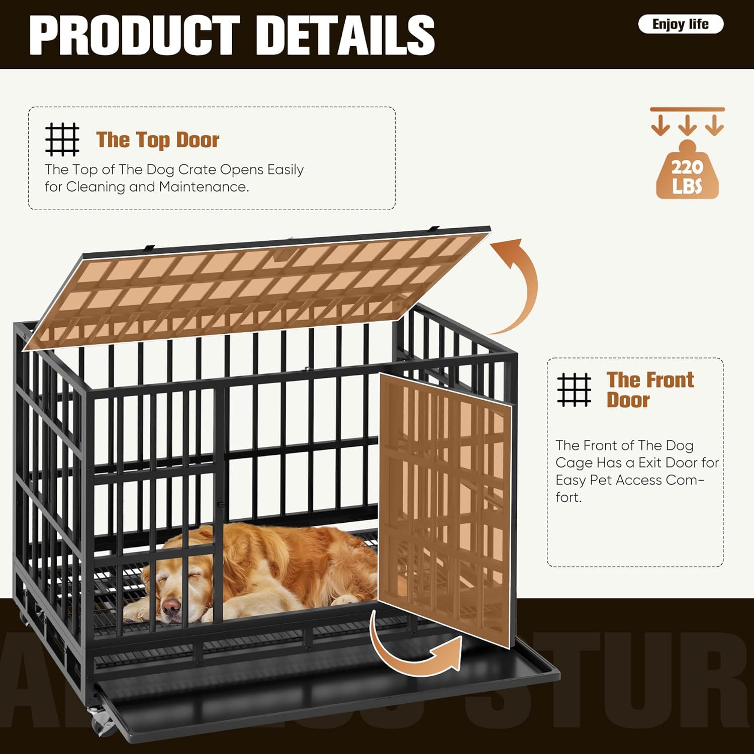 Warcat 38 Inch Heavy Duty Dog Crate Cage Indestructible Dog Crate For Large Dog With Escape Proof Metal Kennel With Double Door