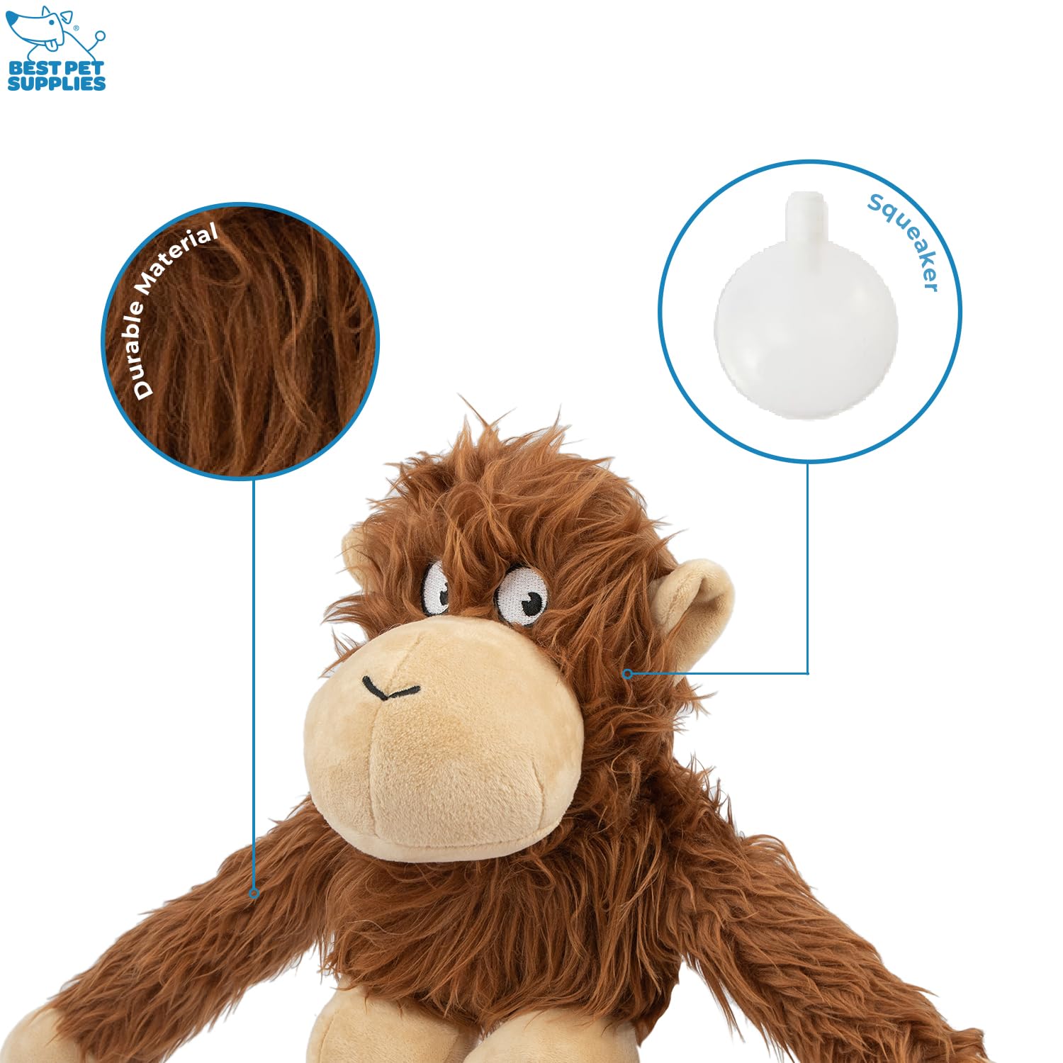 Best Pet Supplies O-Hug-Atan Interactive Squeaky Plush Toy For Small And Medium Breed Puppies Or Dogs - O-Hug-Atan (Brown)