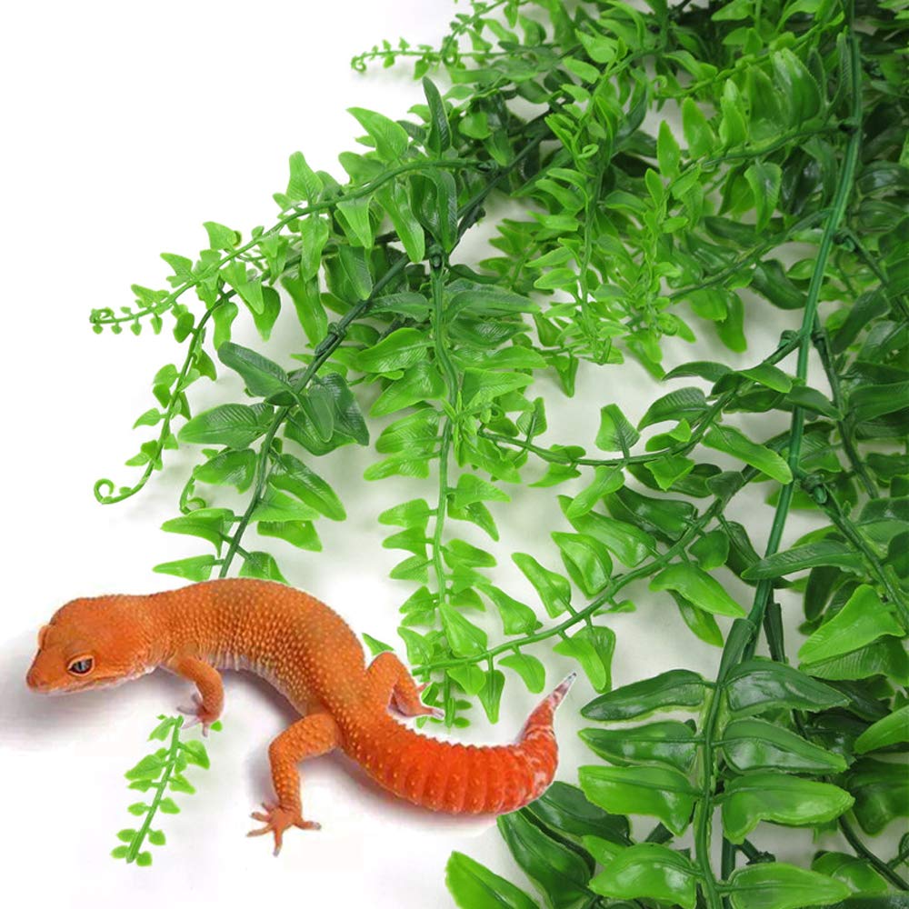 Pinvnby Reptile Plants Hanging Fake Vines Boston Climbing Terrarium Plant With Suction Cup For Bearded Dragons Lizards Geckos Snake Pets Hermit Crab And Tank Habitat Decorations (2 Pack)