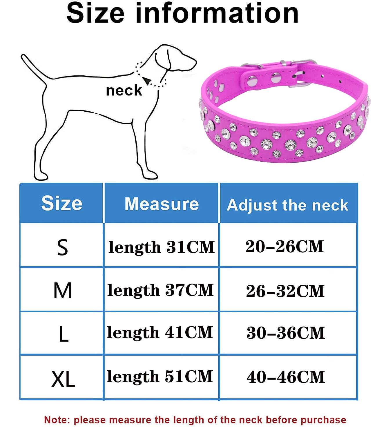 Pimaodog Rhinestone Dog Collar, Bling Rhinestone Pu Leather Crystal Diamond Pet Dog Cat Puppy Collar Black S M L Xl (L Fit Neck 30-36Cm, Purple)