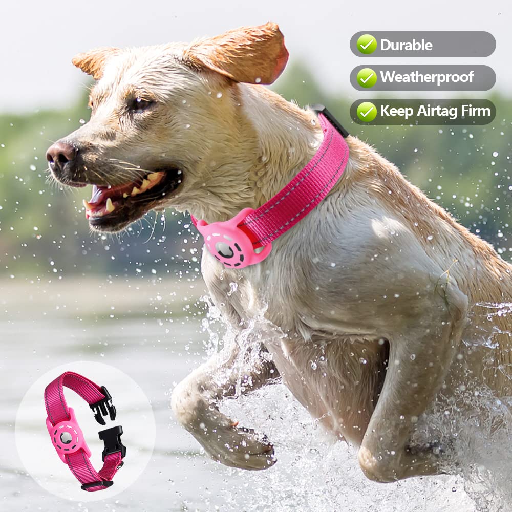 KONITY Reflective AirTag Dog Collar, Compatible with Apple AirTag, Nylon Pet Cat Puppy Collar with Silicone AirTag Holder for Sm