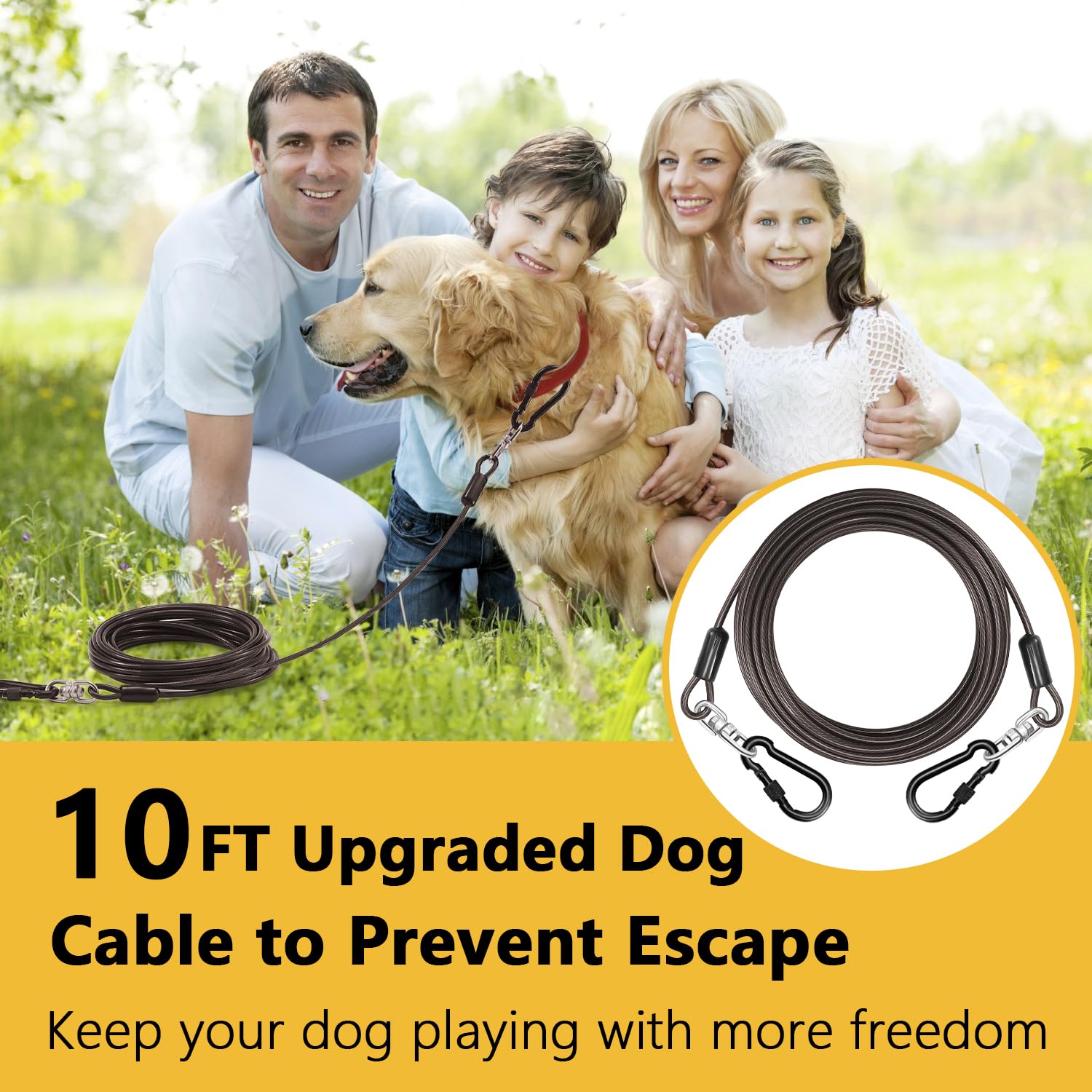 Heavy Duty Dog Tie Out Cable For Outside,10Ft Dog Runner Cable With Swivel Hook Up To 300Lbs,Small-Large Dogs Leash&Chains For Y