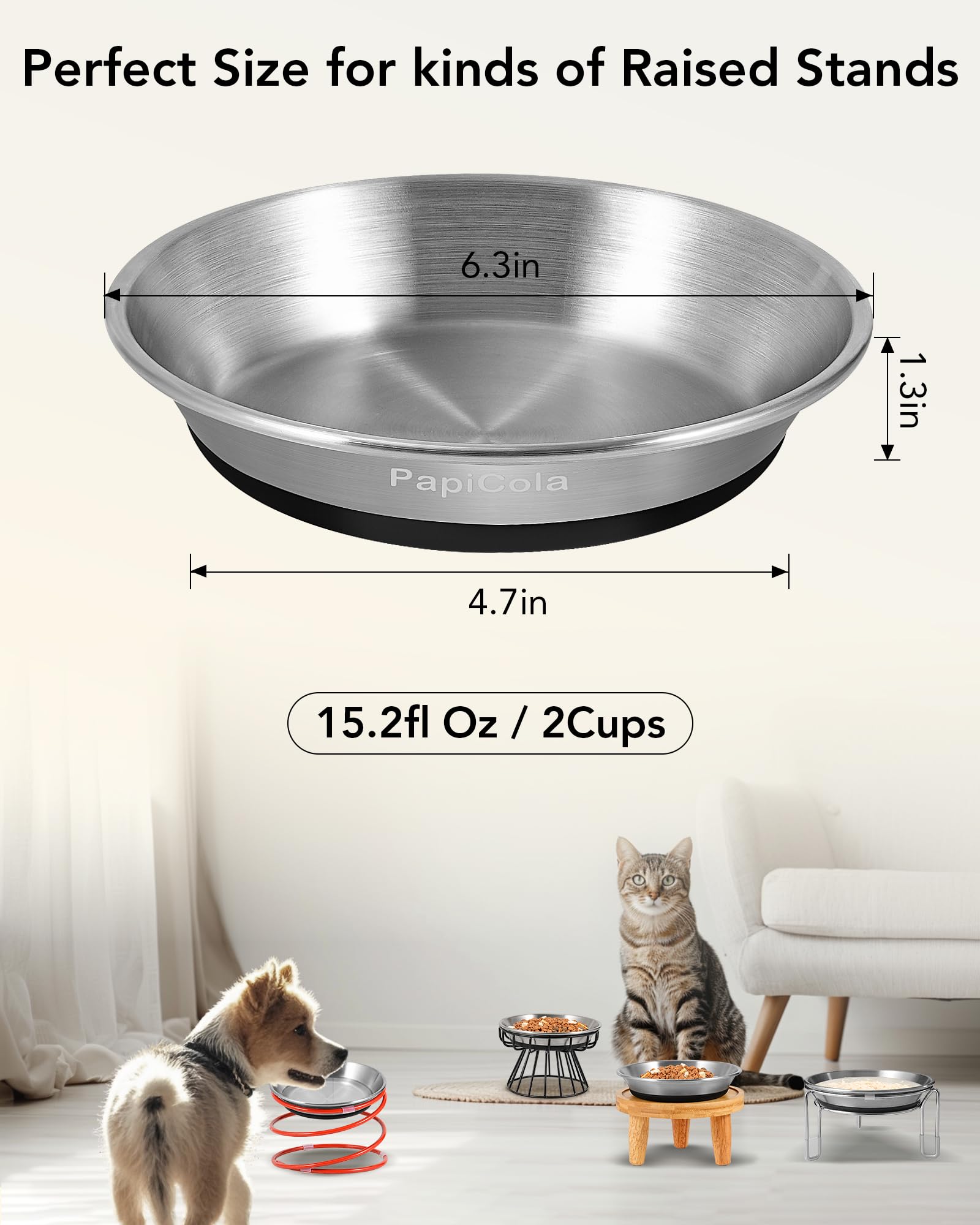 Stainless Steel Cat Bowls, Non-Slip cat Food Dishes, Metal Cat Food and Water Bowls, Whisker Friendly with Wide and Shallow Desi