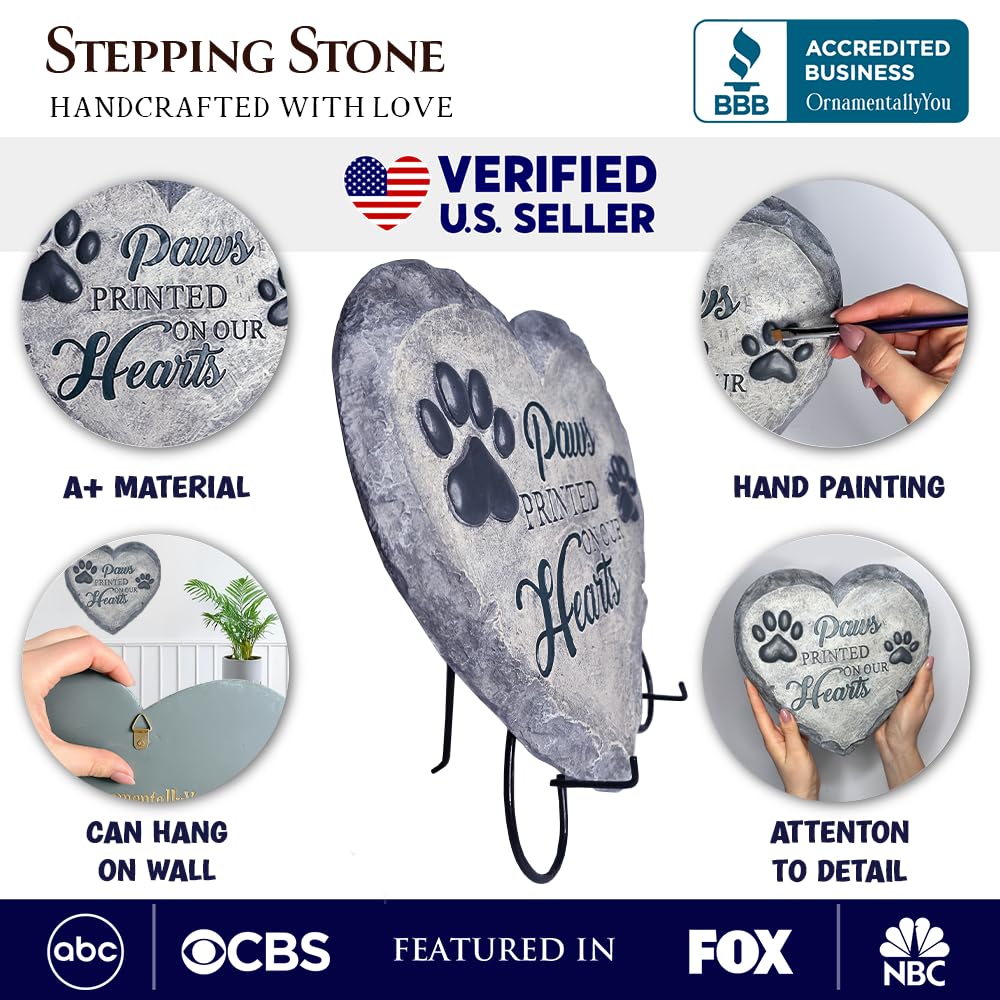 Ornamentallyyou Elegant Resin Stepping Stone, Outdoor Garden Pathway Decoration (Paws Printed On Our Hearts Memorial Stepping St
