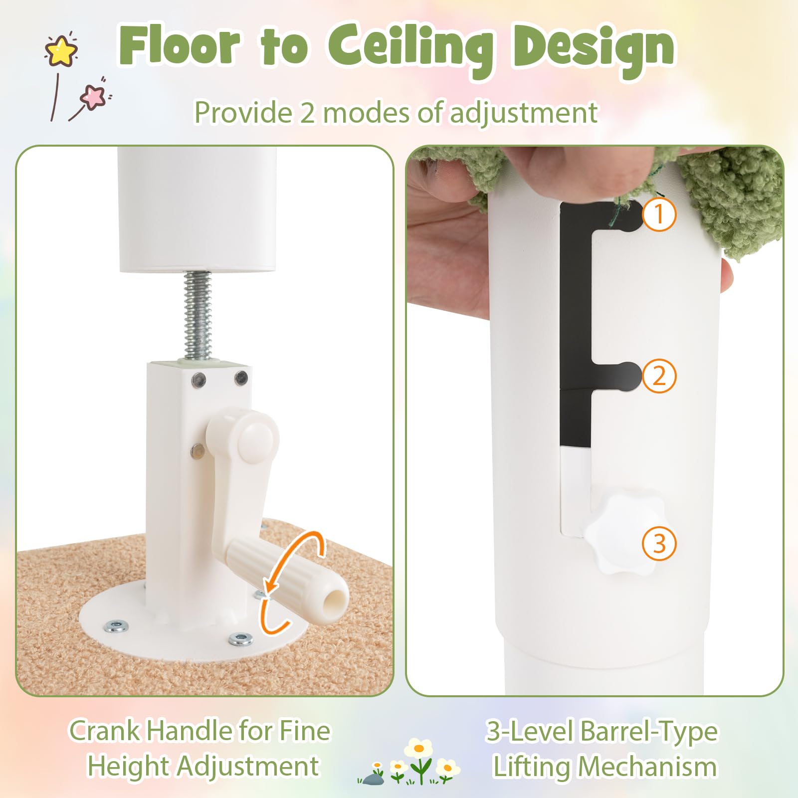 Tangkula Floor To Ceiling Cat Tree, 5 Tier Tall Cat Tower With 86   -99.5    Adjustable Height, Extra Replaceable Post, Tension
