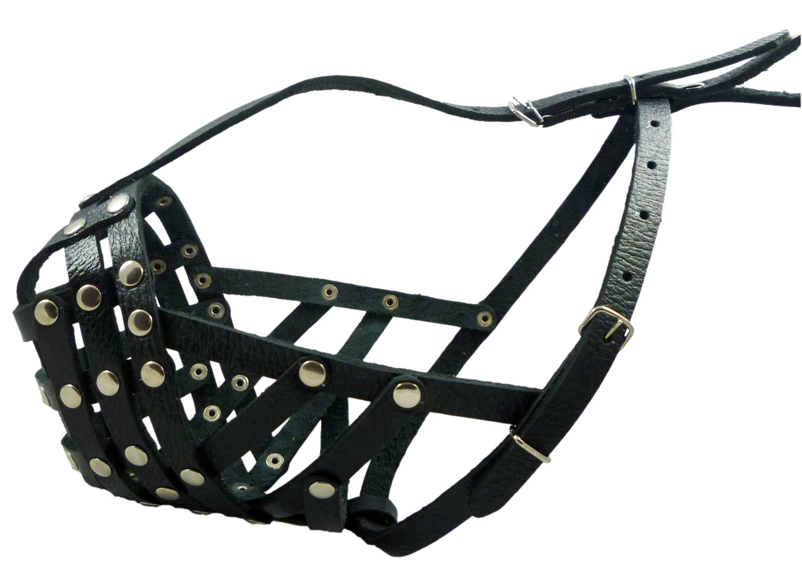 Secure Leather Mesh Basket Dog Muzzle #14 Black - Boxer, English Bulldog (Circumference 13, Snout Length 3)