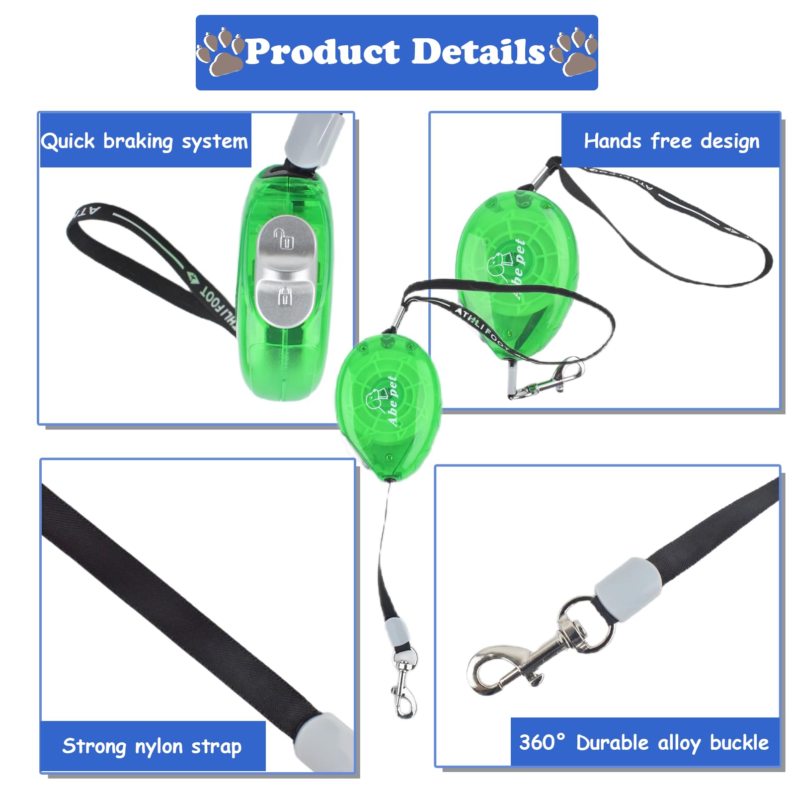 Cdipesp Mini Retractable Dog Leash With 8Ft Strong Nylon Tape, Hands Free Portable Lightweight Walking Leash With Wrist Strap Fo
