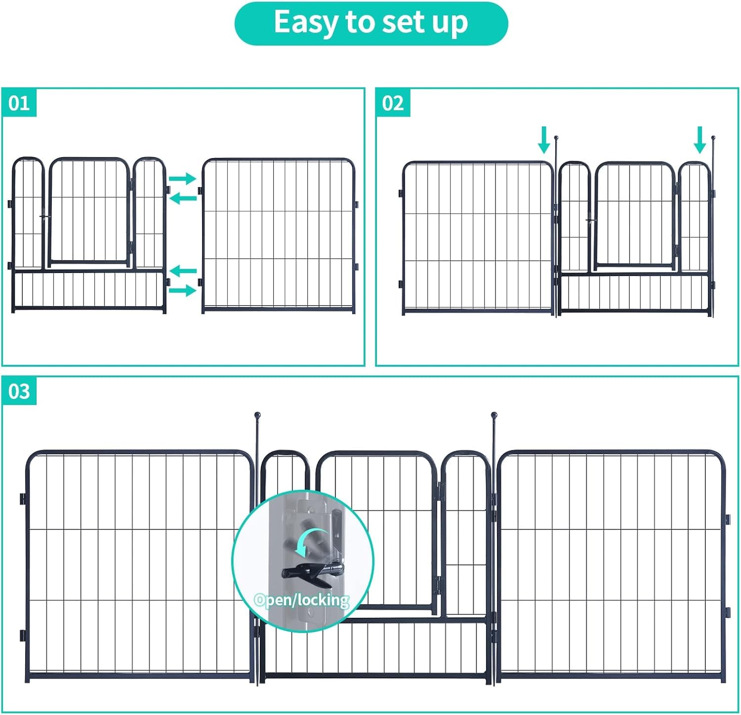 Dog Playpen,Portable Outdoor Dog Fence, Dog Playpen For Large/Medium/Small Dogs, Dog Fences For The Yard,With Doors Foldable Met