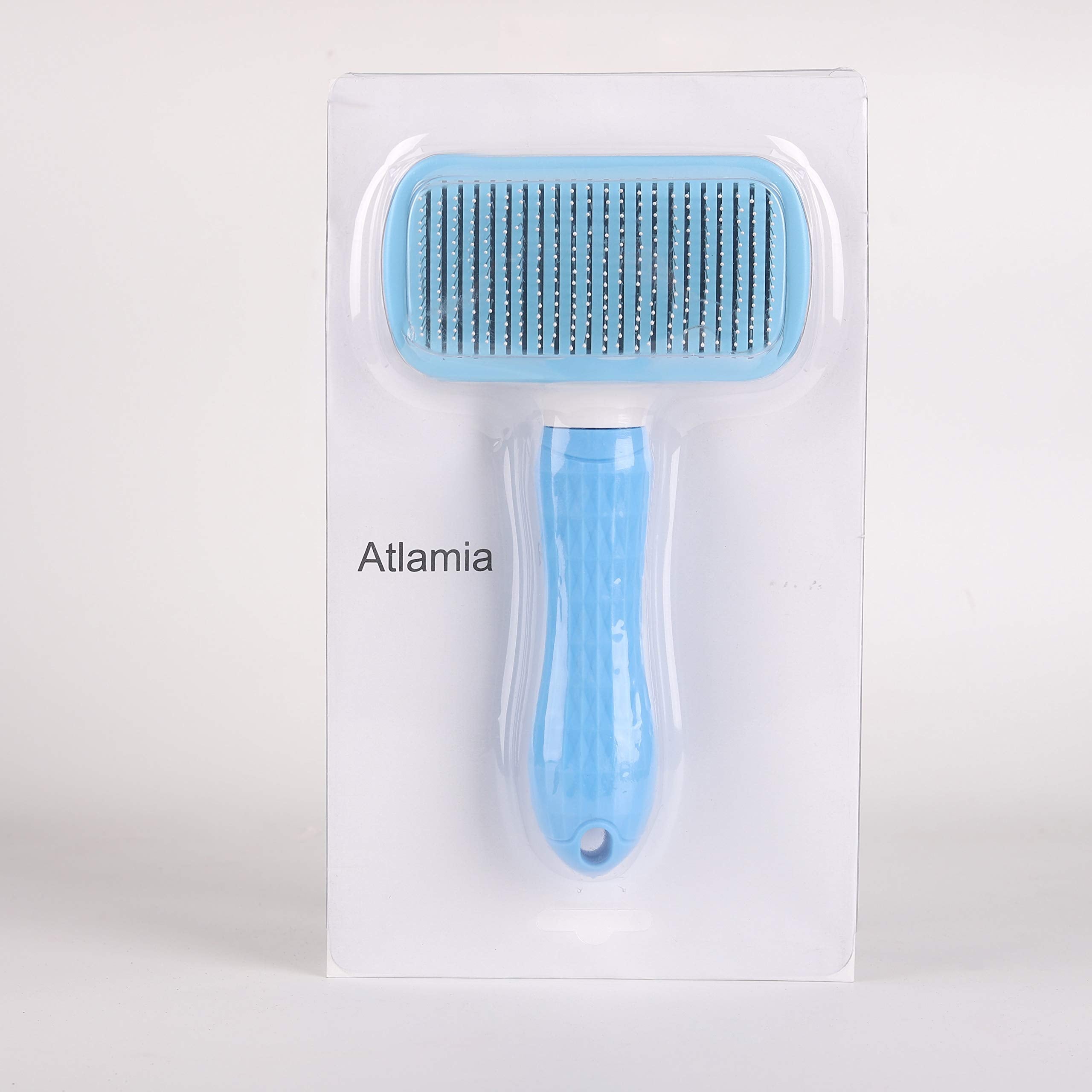 Atlamia Self Cleaning Slicker Brush,Dog Brush & Cat Brush With Massage Particles,Removes Loose Hair & Tangles,Skin Friendly & Promote Circulation-Blue