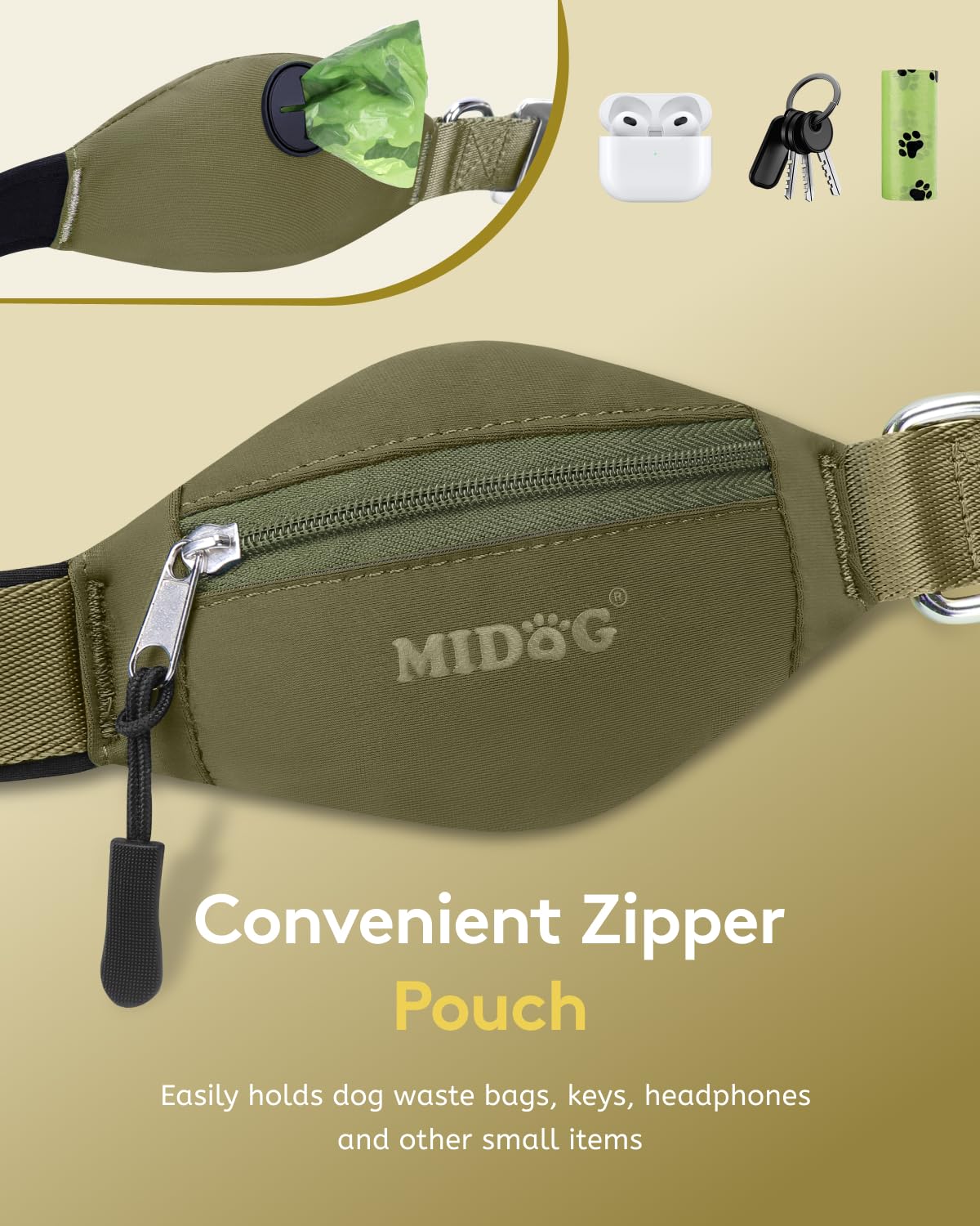 MIDOG Dog Leash with Zipper Pouch,Multifunctional Bungee Leash for Medium to Large Sized Dog Walking