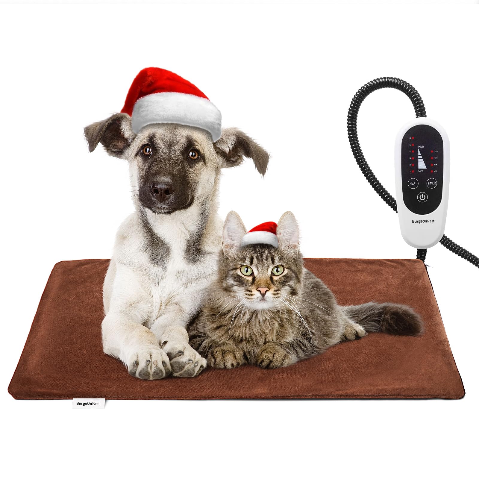 BurgeonNest Pet Heating Pad for Dogs Cats with Timer, 28 x 16 Upgraded Electric Heated Dog Cat Pad Temperature Adjustable Pet 