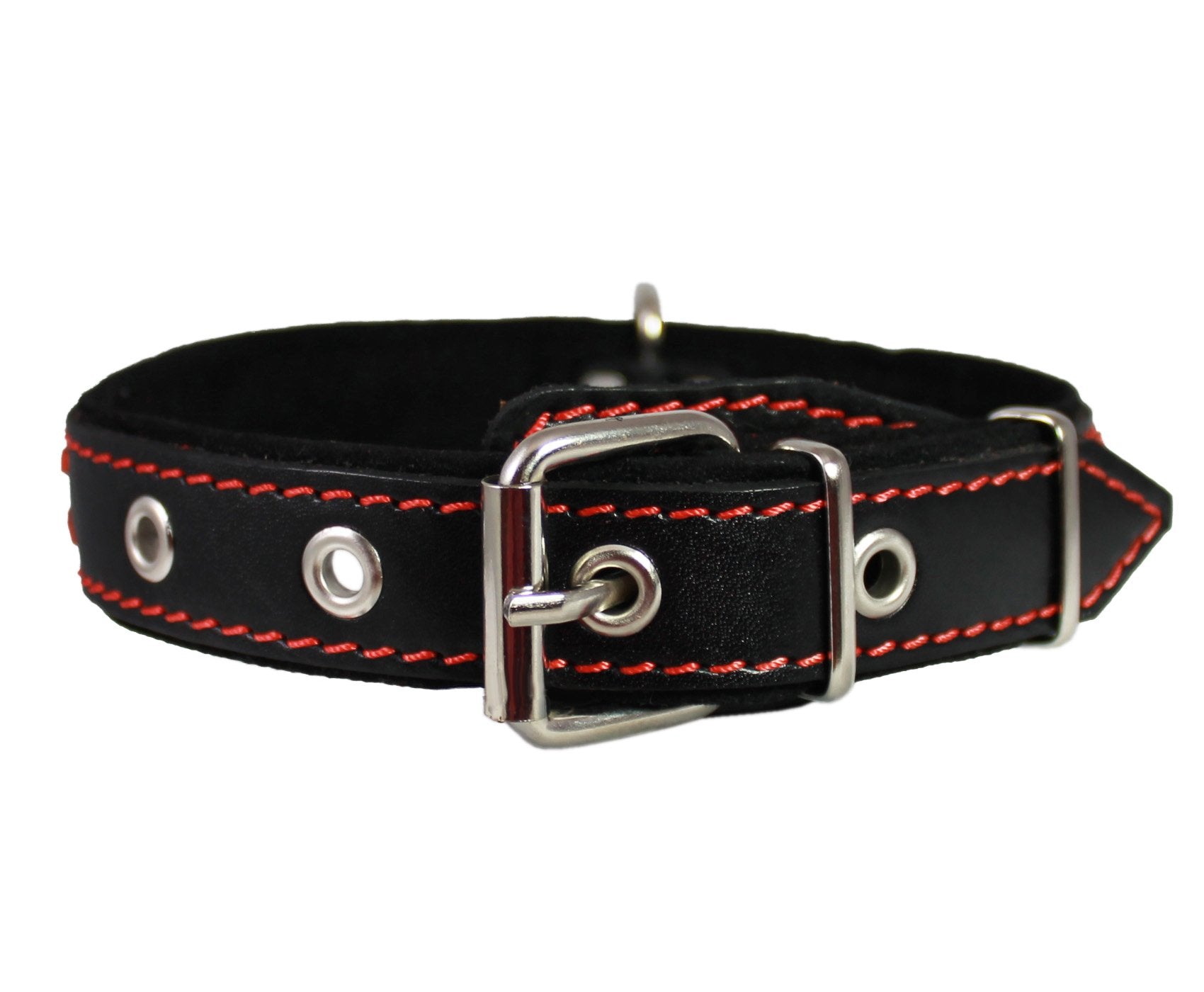 Genuine Leather Braided Studded Dog Collar,Red On Black 1.25' Wide. Fits 16'-20.5' Neck.