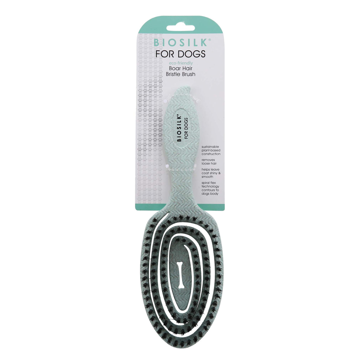 Biosilk For Dogs Eco-Friendly Boar Hair Bristle Brush In Mint Green | Easy To Hold Ergonomic Handle Dog Brush For Shedding | Best Pet Brush For Dog Grooming