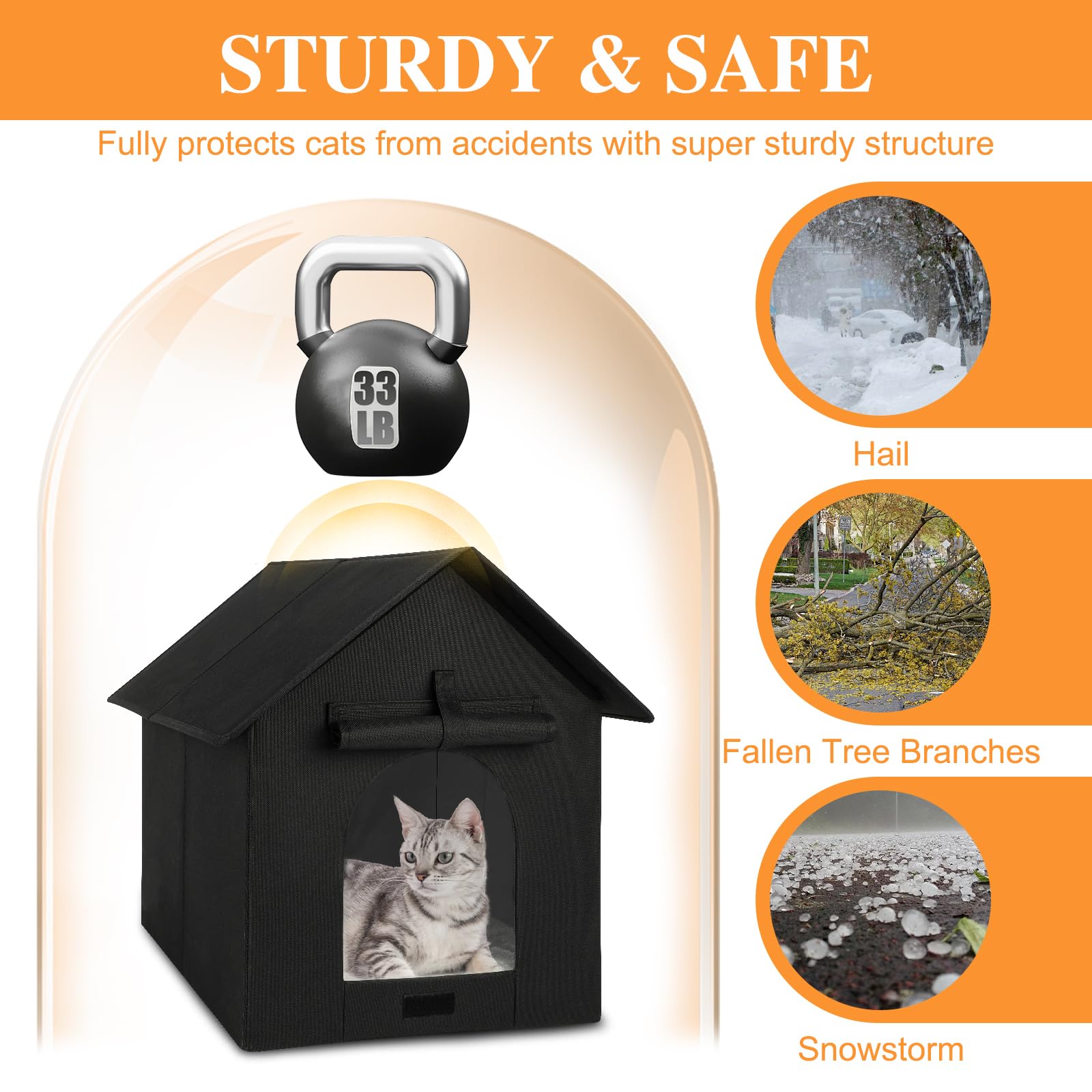 Large Heated Outdoor Cat House Double Door Heated Cat Shelter, Weatherproof Foldable Heat Kitty House With Cat Heating Pad Bed F