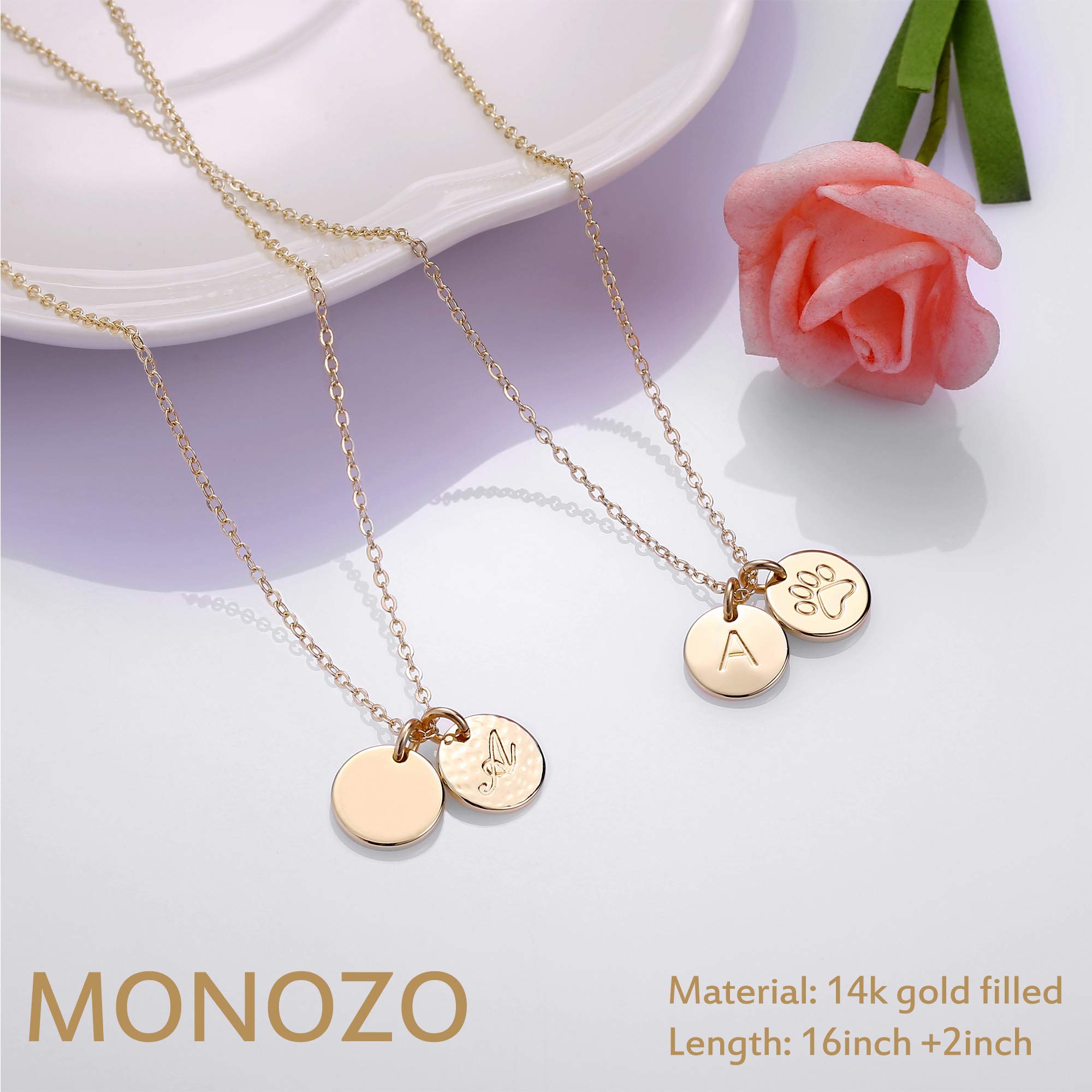 Monozo Gold Filled Dog Mom Gifts Necklace, 14K Metal, C Letter, Pet Paw Print Disc, Women'S Jewelry
