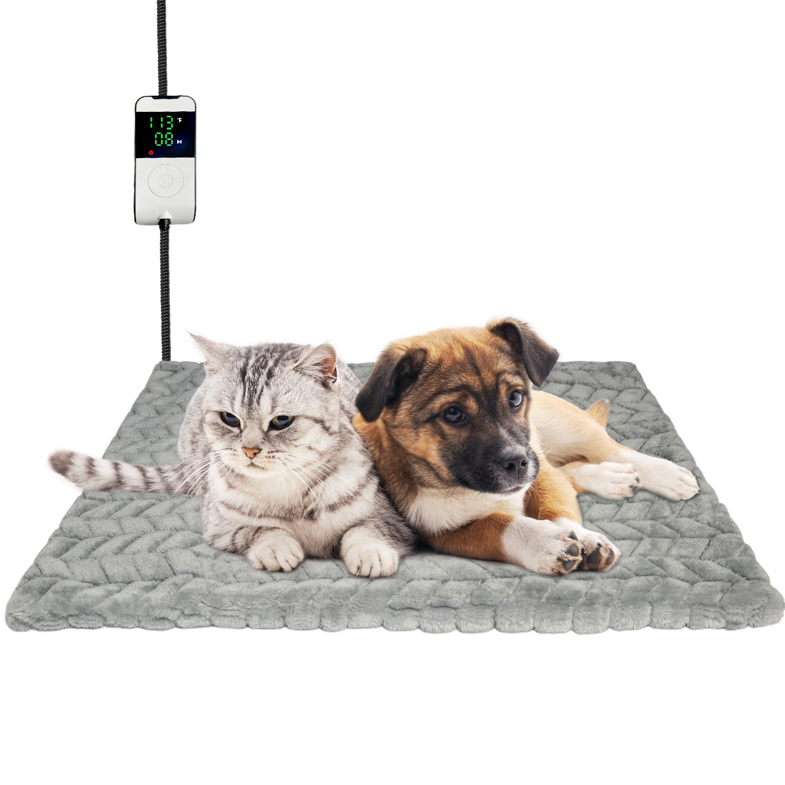 BiirBlue Heated Dog Bed, Completely Chew-Proof Cord Cat Heating Pad, Waterproof Adjustable Temperature Dog Heated Mat, Pet Heati