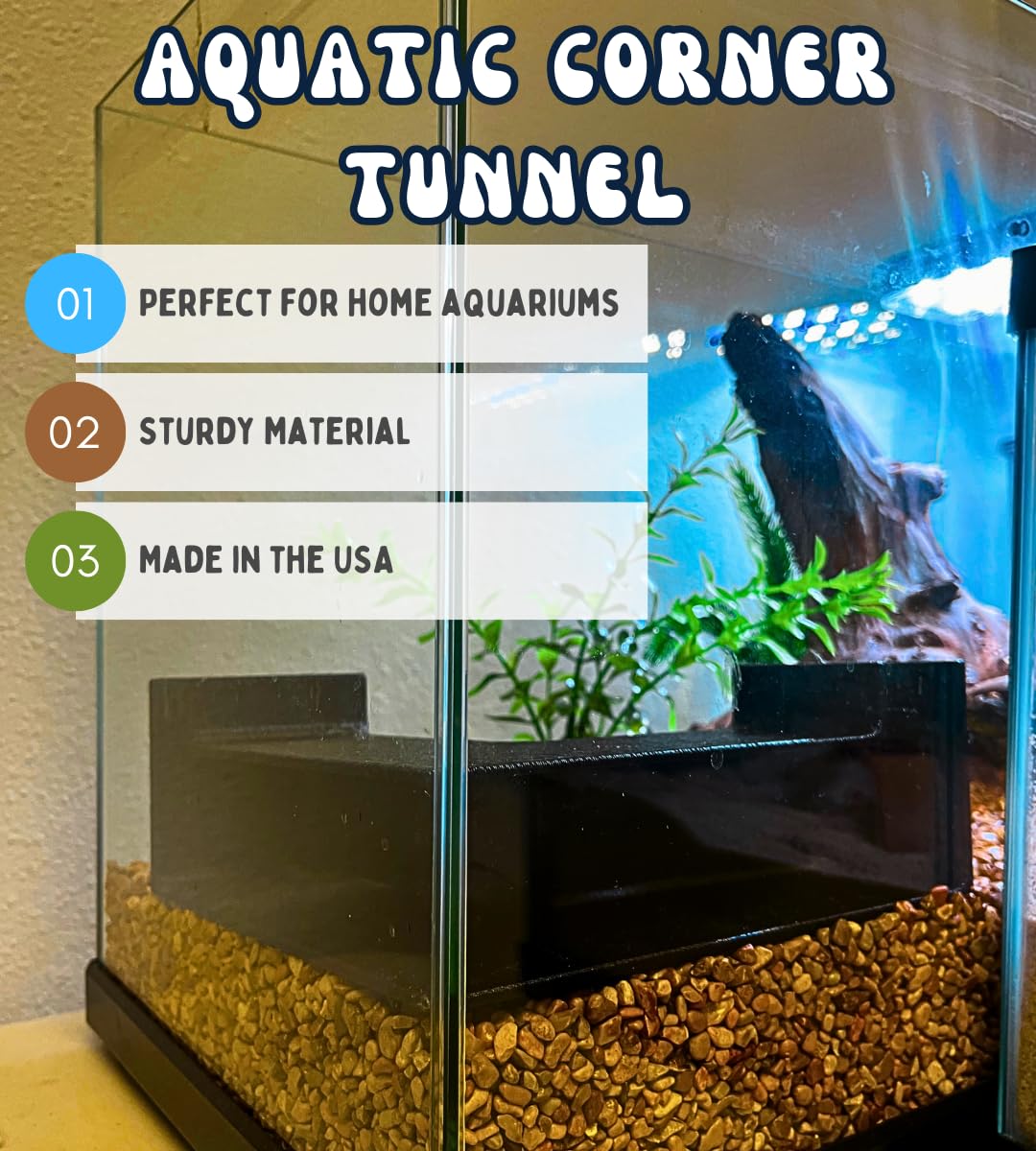 Chatelet Aquarium Underground Xl Corner Tunnel | Fish & Shrimp Hideout For Aquariums | Unique Underground Viewing Tunnel | Made In Usa (Xl Corner, Black)