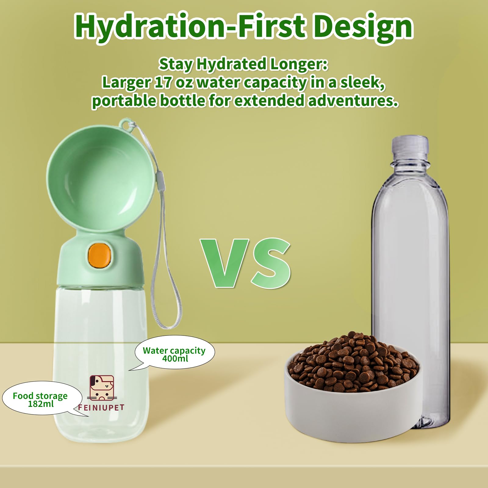 Portable Dog Water Bottle, Large-Capacity Travel Water Dispenser For Cats And Small Dogs - Green