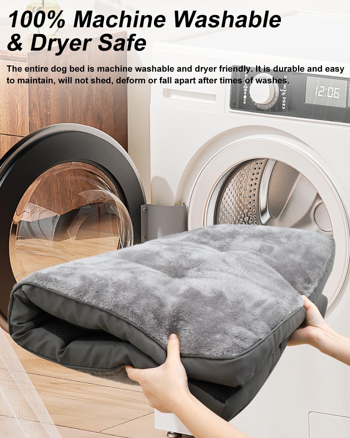 Dog Bed For Crate Washable Plush Medium Size Dog Kennel Pad With Anti-Slip Bottom, 29X18 Inch, Grey