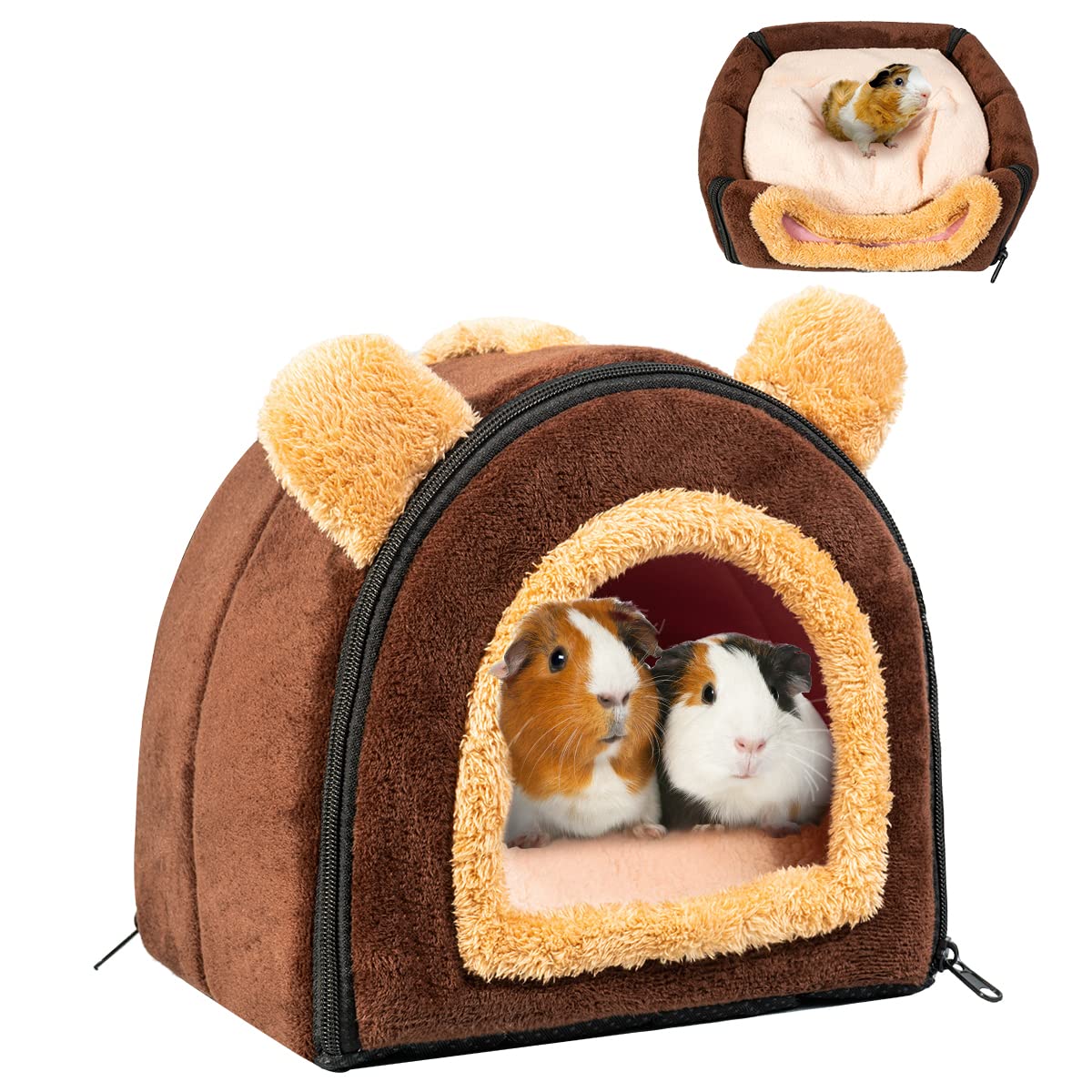 Pet Soft Guinea Pig Bed Rabbit Bed Cozy Guinea Pig Hideout House Bunny Hideout For Rabbits Hamster Bunny Rats Chinchilla Cave Bed Small Animal Bed (Coffee)