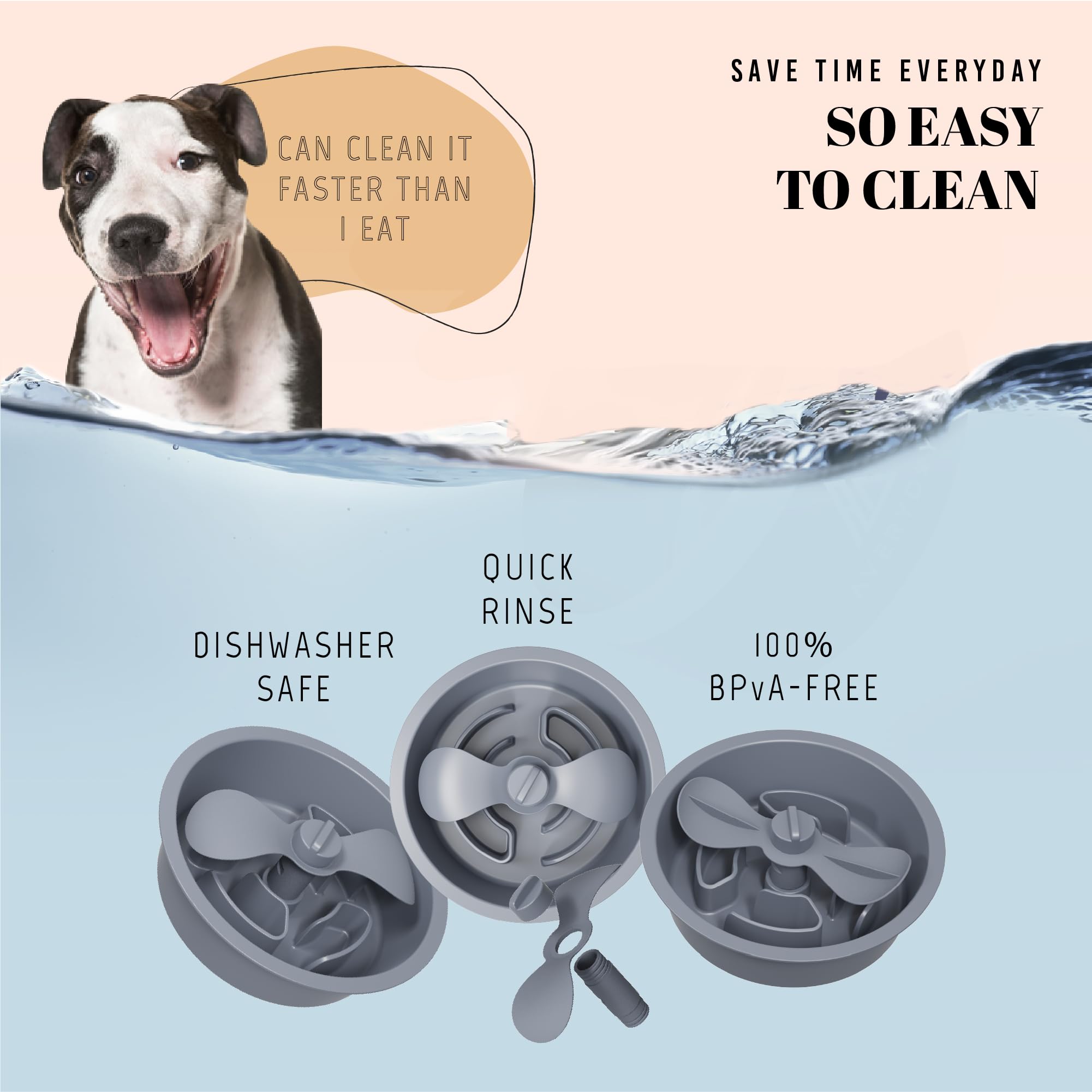 AVERYDAY Slow Feeder Dog Bowls for Medium Breed, 1.5 Cups Deep Food Puzzle Bowl with Spinning Slow Feeder Insert, Non-Slip Botto