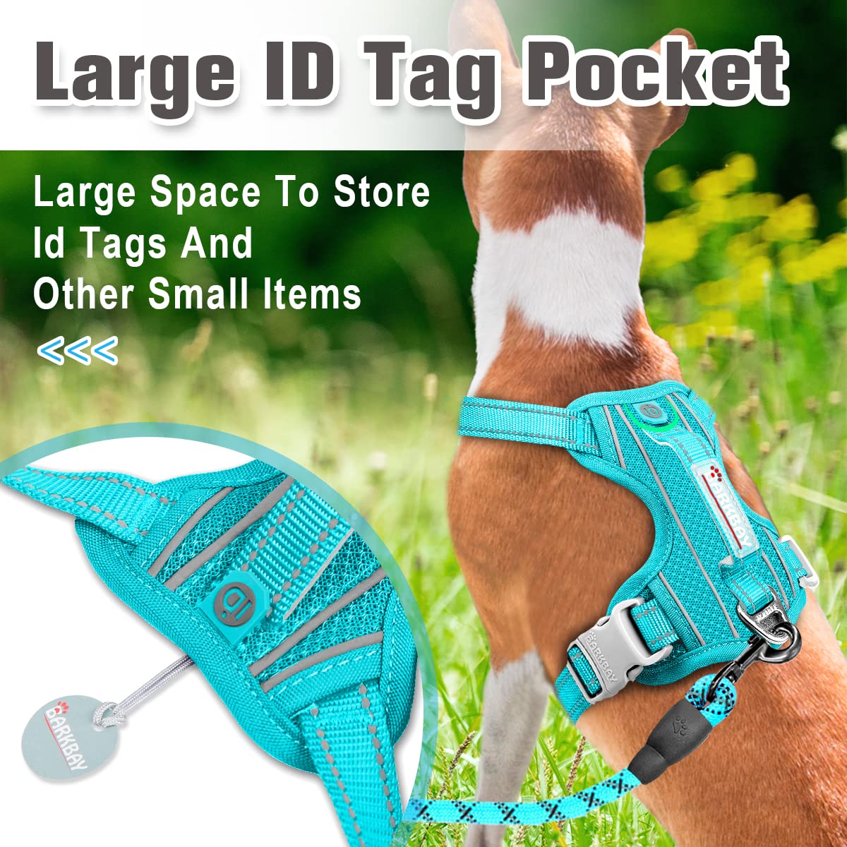 Barkbay No Pull Dog Harness Front Clip Heavy Duty Reflective Easy Control Handle For Large Dog Walking With Id Tag Pocket(Ocean Blue,M)