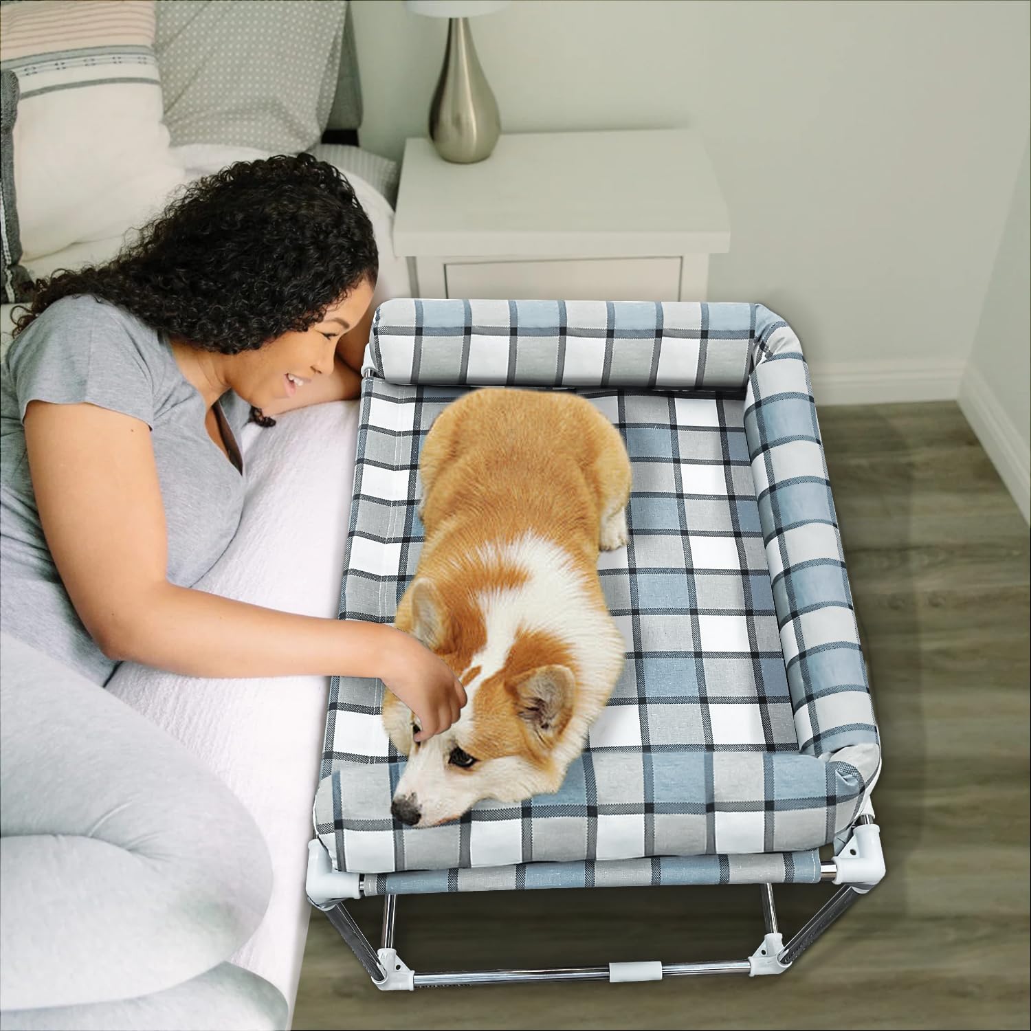 Bedside Cosleeper Pet Dog Bed - Dog Beds With Pillow Extension Attached To Human Bed Height Raised Pet Window Perch (34'' X 26''