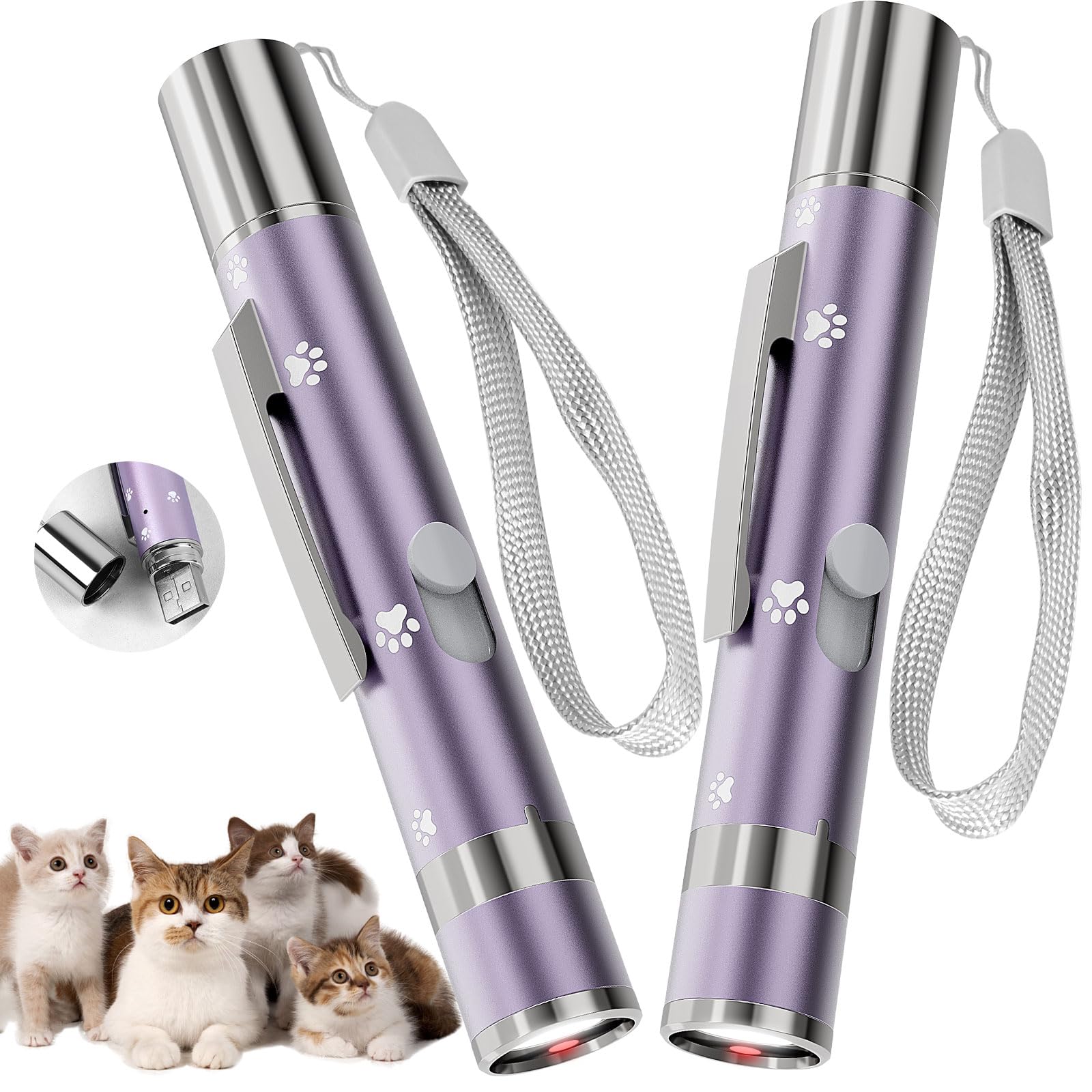 Oumsis 2 Pack Interactive Red Light Pointer - 7 Adjustable Patterns, Rechargeable Interactive Cat Toy For Indoor Cats, Fun Exerc