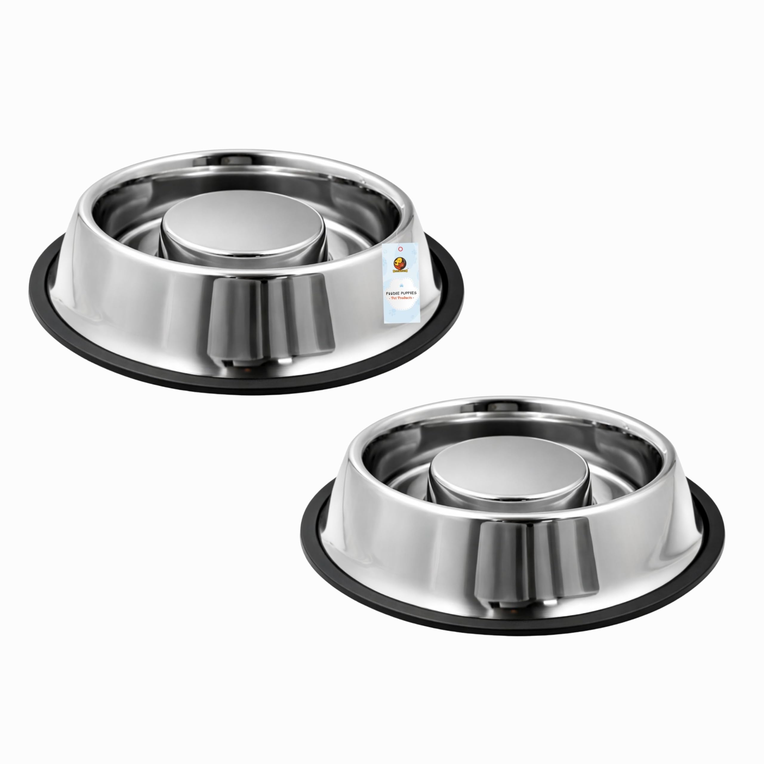 Foodie Puppies Stainless Steel Slow Feeder Bowl For Puppies, Kittens & Rabbits  175Ml, Small (Pack Of 2) (Silver) I NonSkid Ru