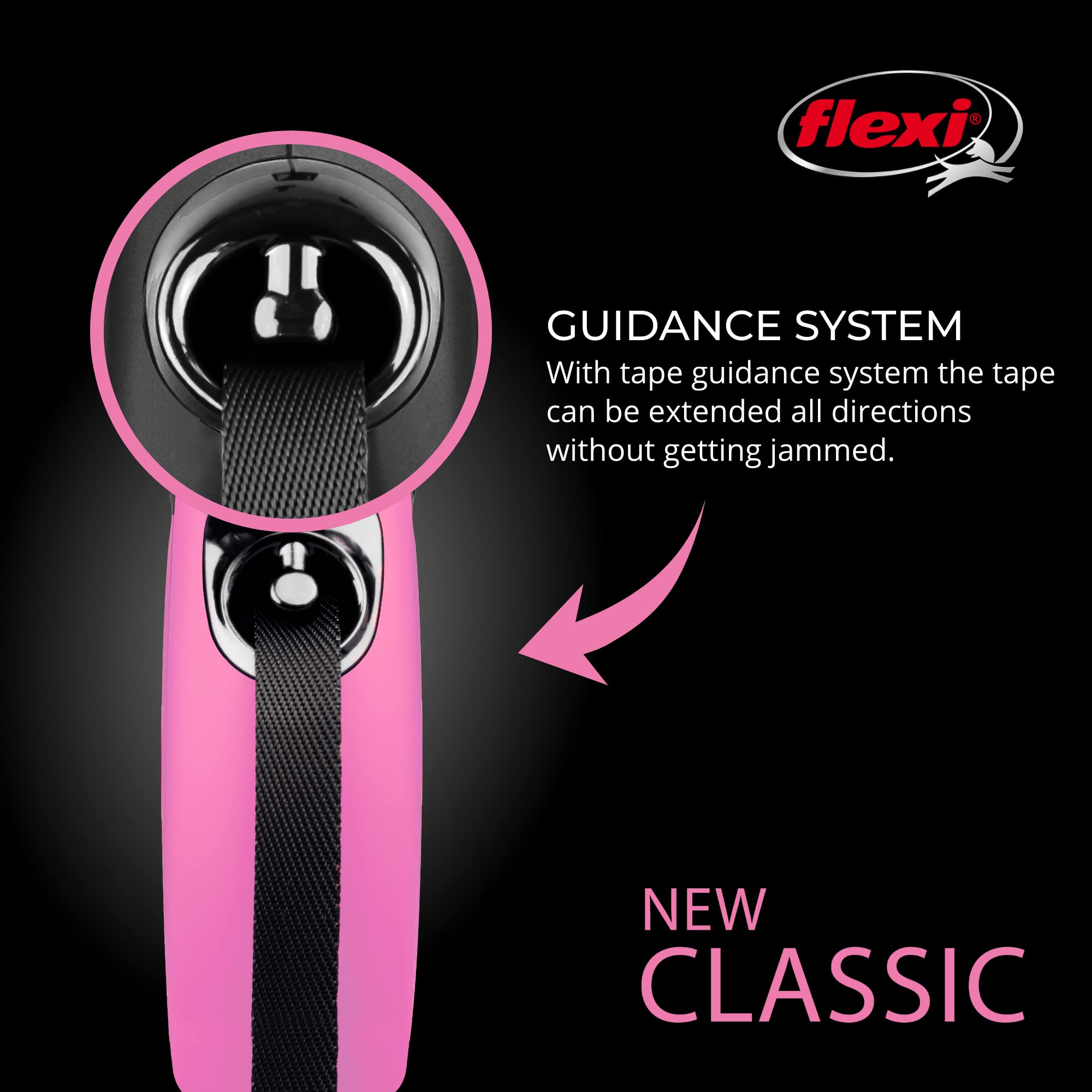 Flexi New Classic Tape Retractable Dog Leash For Small Dogs Upto 26 Lbs. – 10 Ft., Pink | Tangle Free Pet Walking Leash With One-Handed Brake, Pause, Lock|German Quality Product