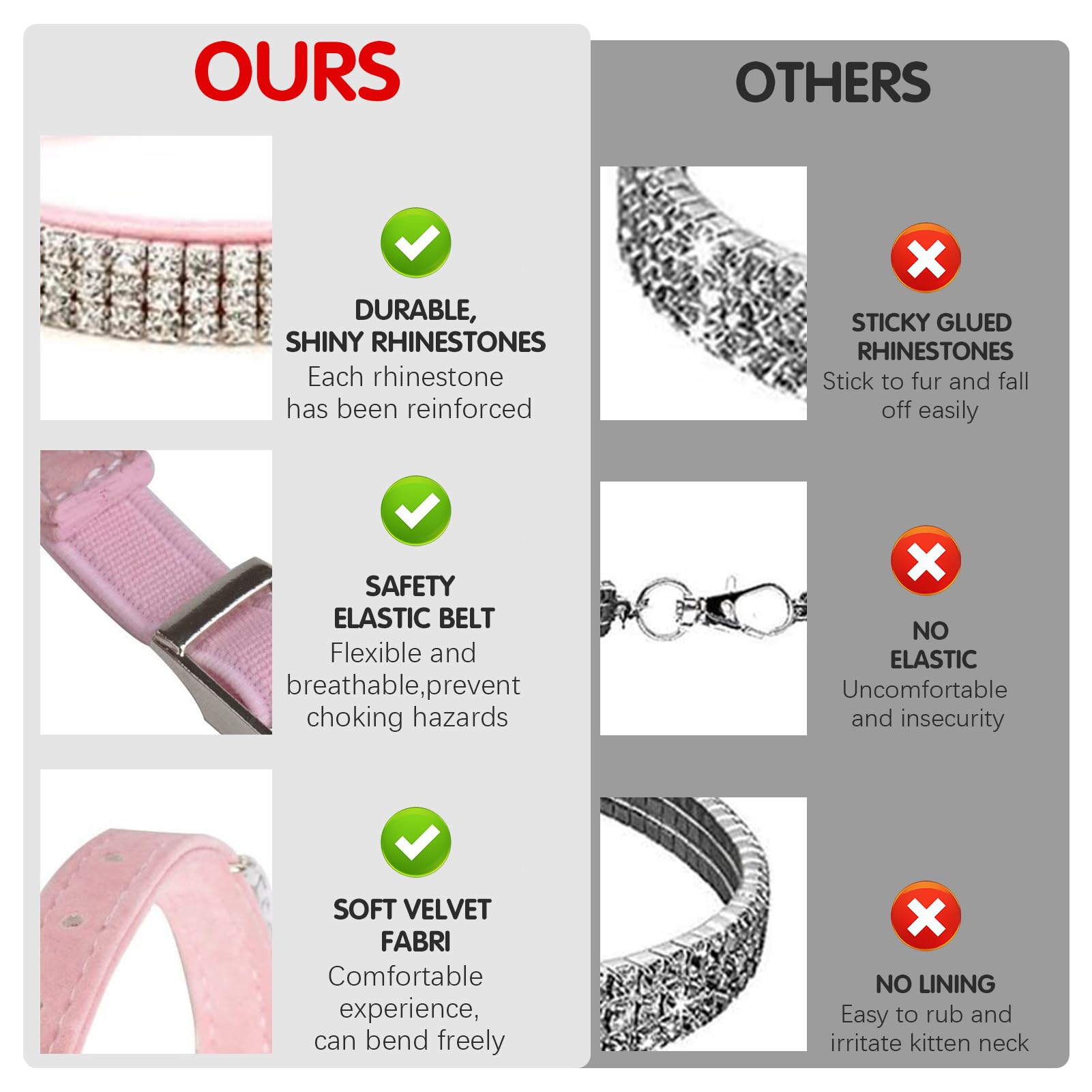 BINGPET Diamond Cat Collar,Adjustable Soft Velvet Leather Safe Kitten Collar with Shiny Rhinestones and Bells,Girl Boy Bling Sty