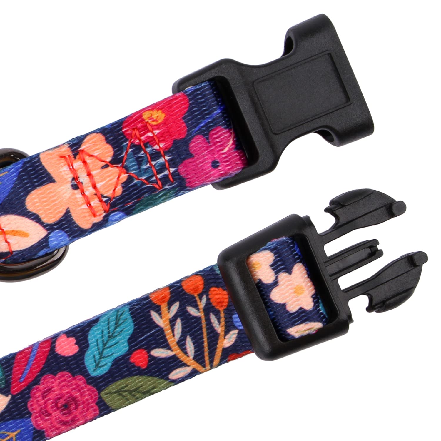 Rhea Rose Dog Collar For Large Dogs Special Design Cute Black Floral Plant Pattern Girl Female Pet Collar (Black, L)