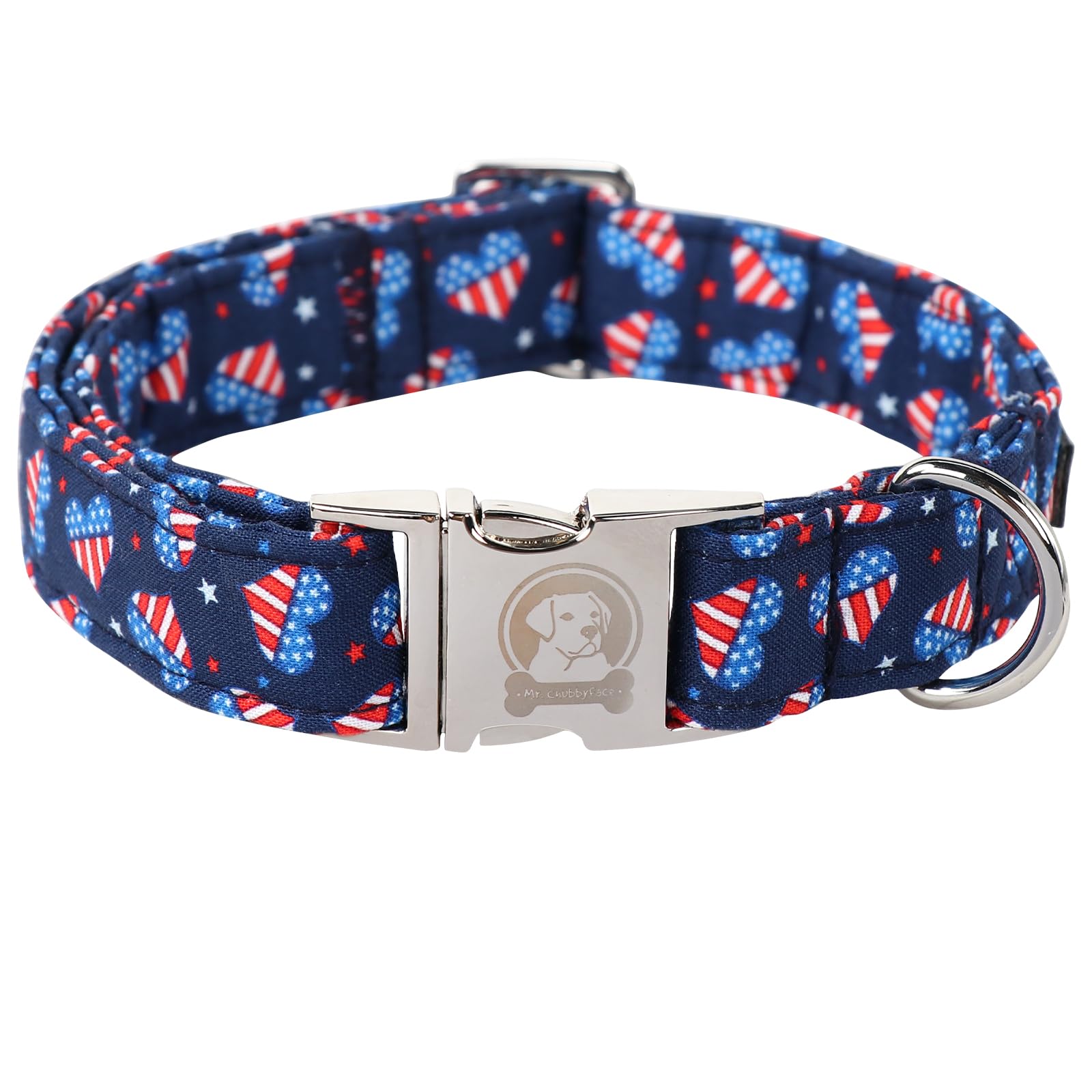 Mr. Chubbyface American Flag Dog Collar, Cute 4Th Of July Dog Collar With Metal Buckle, Soft Durable Pet Collars For Small Mediu