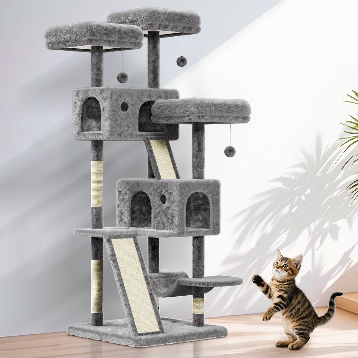66 Inches Large Multi-Level Cat Tree Heavy Duty Cat Tower For Indoor Large Cats 20 Lbs+ With Condo/Plush Perches/Sisal Scratchin