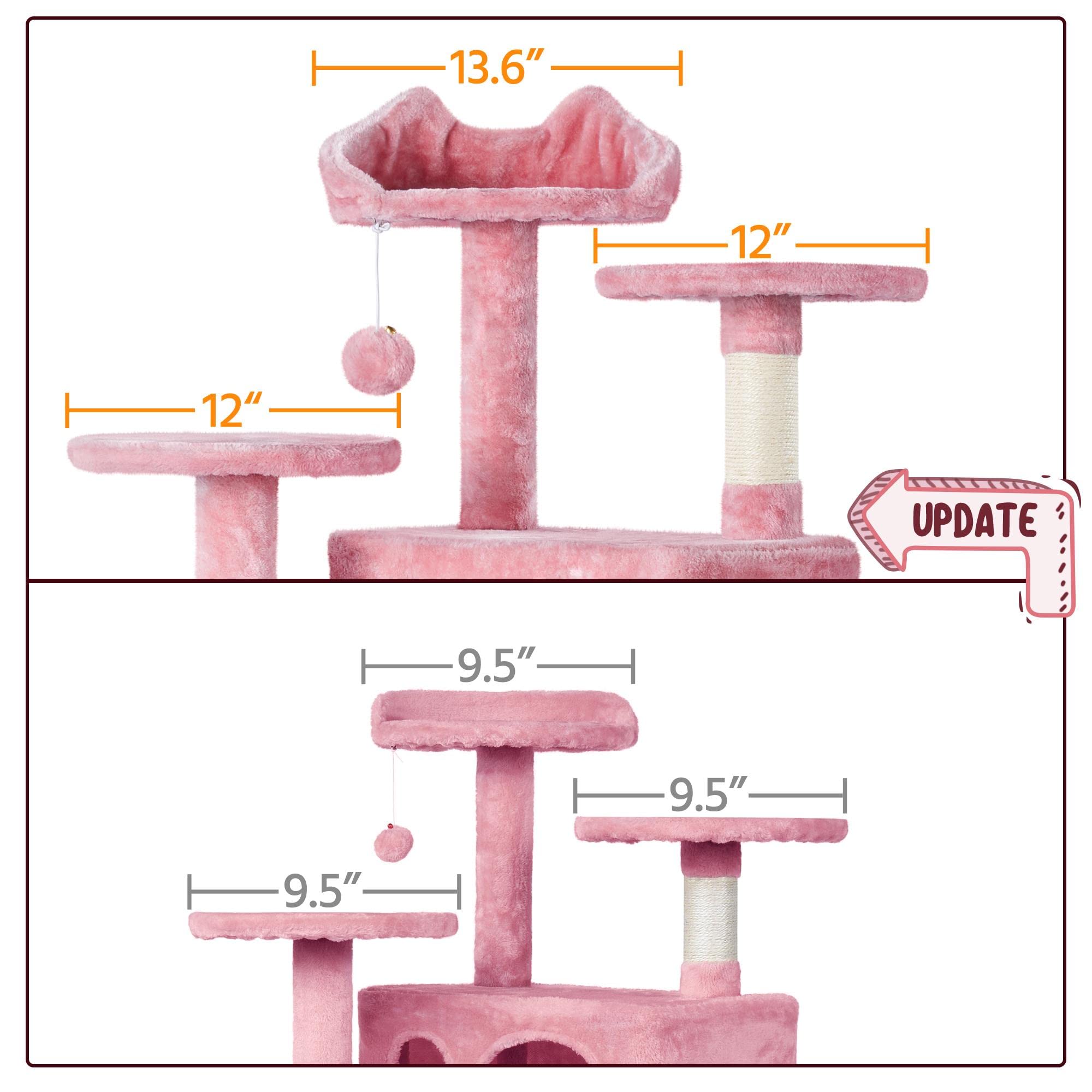 Topeakmart 54In Cat Tree, Cat Tower W/Large Cat Condo Scratching Posts And Perch, Cat Stand House Furniture, Pink
