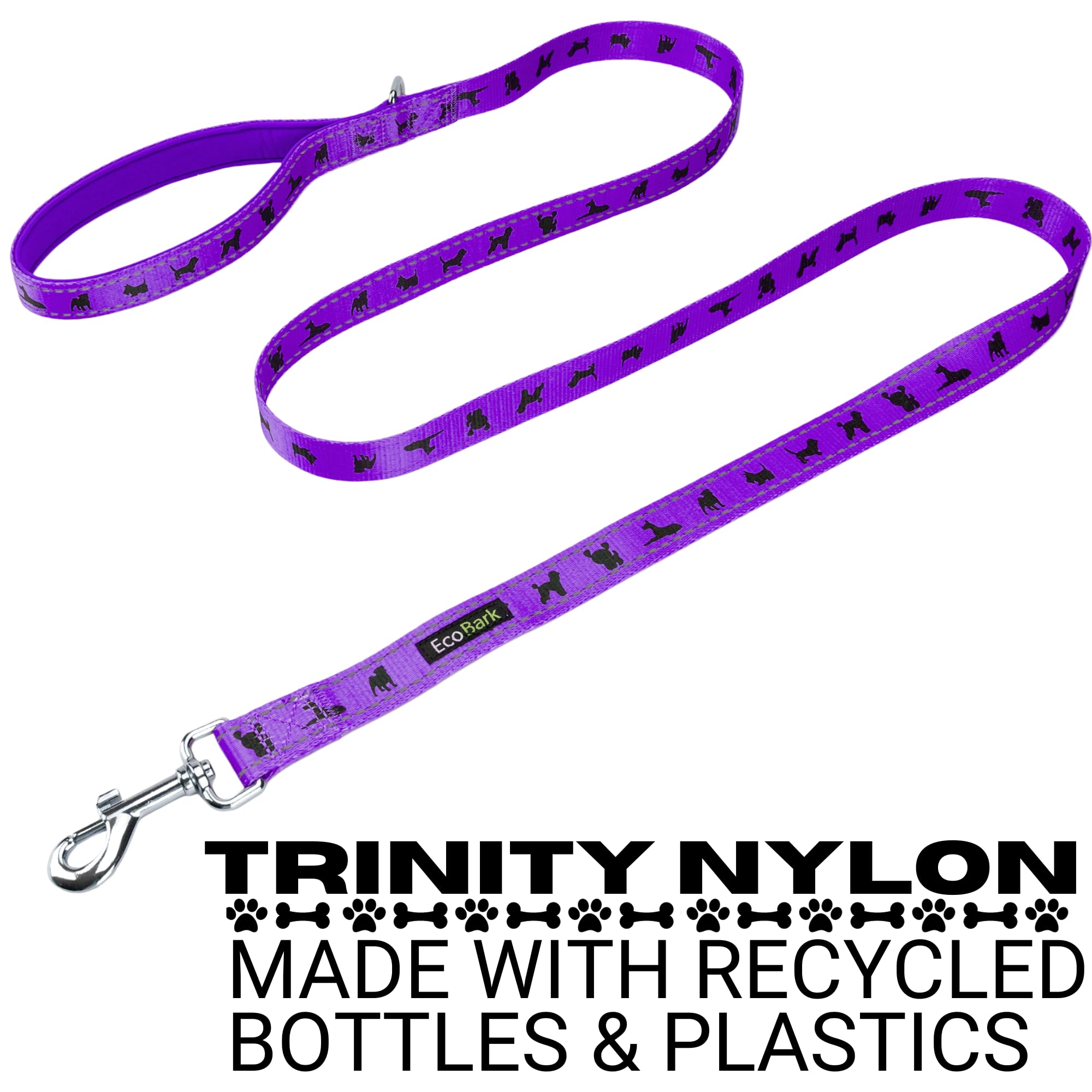Ecobark Dog Leash - 4 Ft / 5 Ft / 6 Ft Reflective Dog Leash- Eco-Bright Dog Leashes With Padded Handle - Strong Heavy Duty Dog Leash - Nylon Dog Leash For Small And Medium Dogs (Purple Dog Leash)
