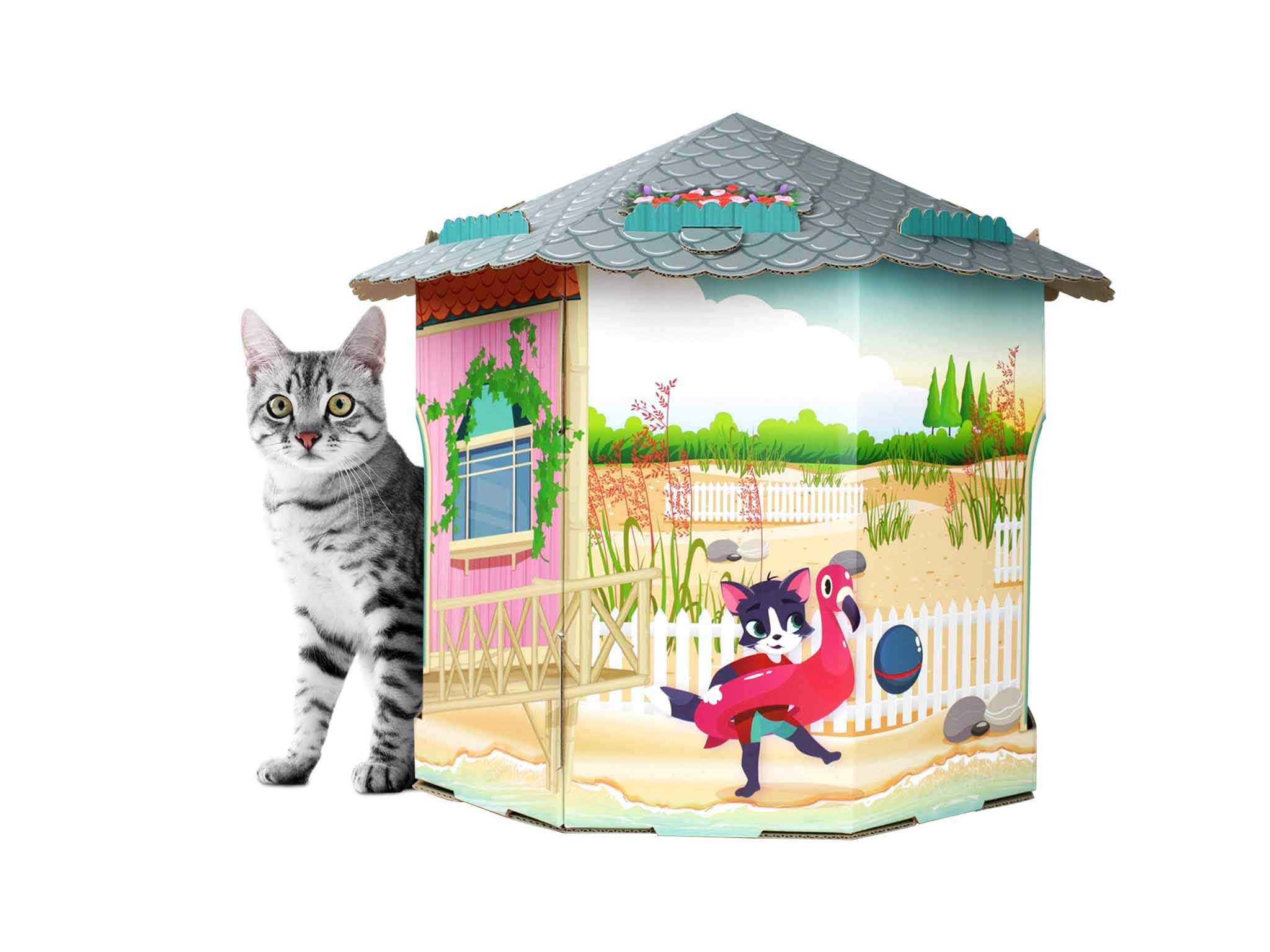 American Cat Club Cat House With Scratcher & Catnip Included - Beach Cottage