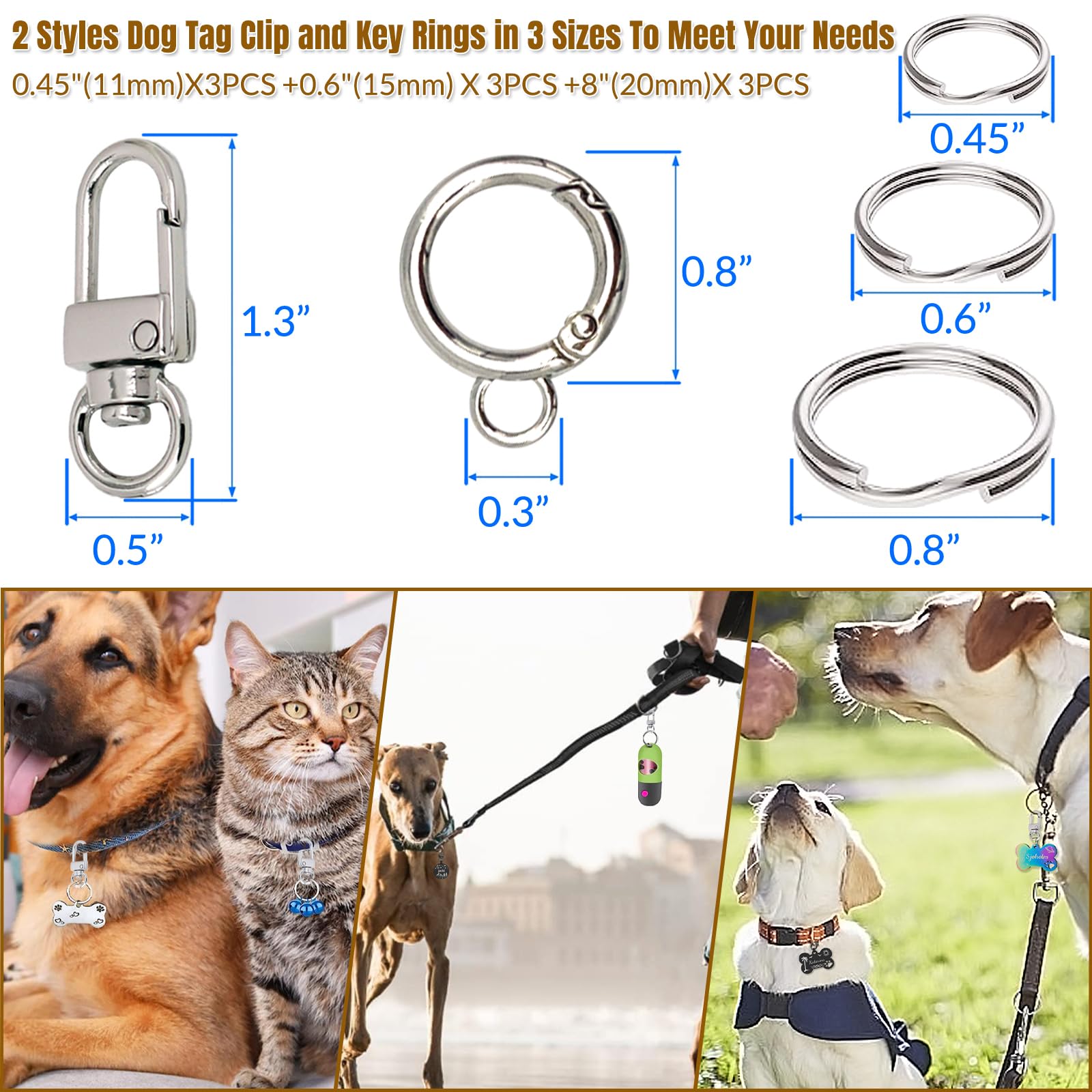 Quick Clips Cat Dog Collar Clips For Id Tags Tag Holder For Collar Dog Tag Ring Pet Tag Attachment Clips For Pets Silver (Silver