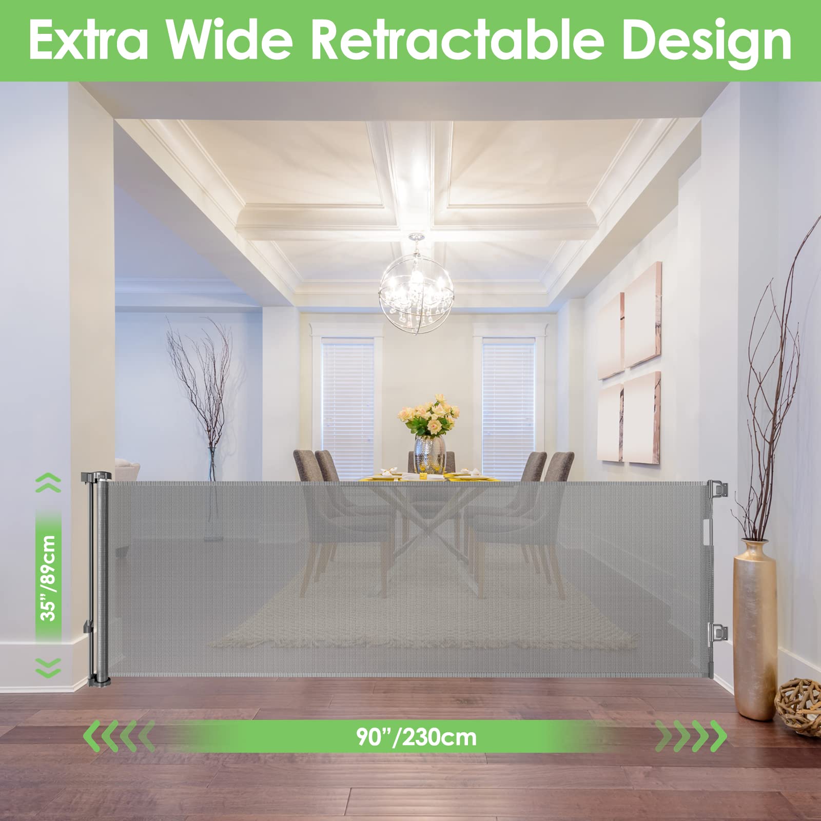 90 Inch Extra Wide Retractable Baby Gate Gates for Doorways Extra Long Baby Gate for Wide Openings Extra Large Dog Gate Indoor O