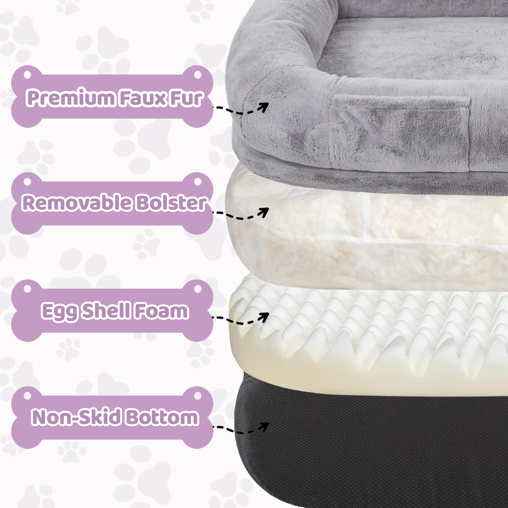 Murago Human Dog Bed For Adults, 71'' Long Human Size Dog Bed, Removable Cover, Washable, Waterproof, Orthopedic Design [Light G