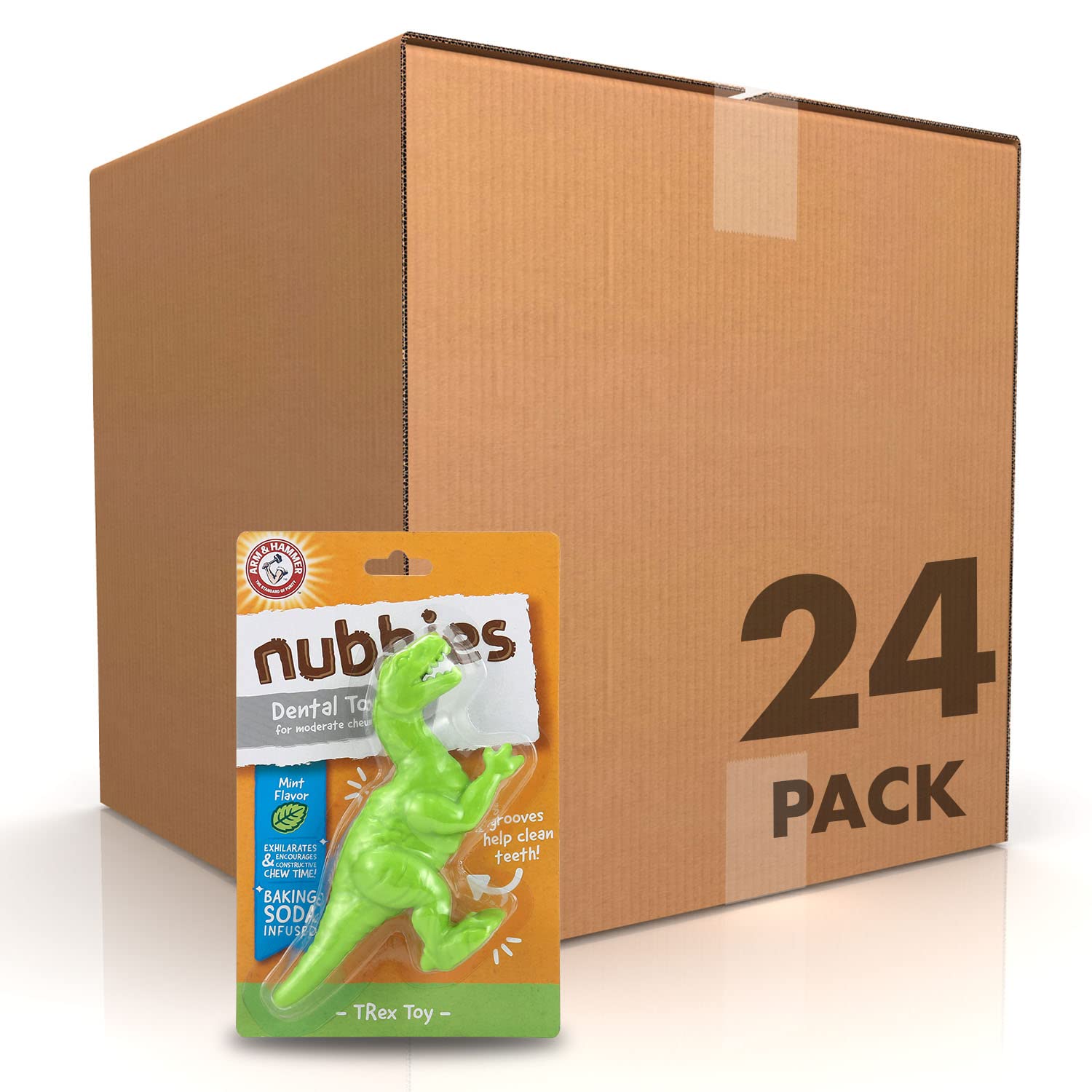 Arm & Hammer For Pets Nubbies Dental Toys T-Rex Dental Chew Toy For Dogs Best Dog Chew Toy For Moderate Chewers Reduces Plaque &