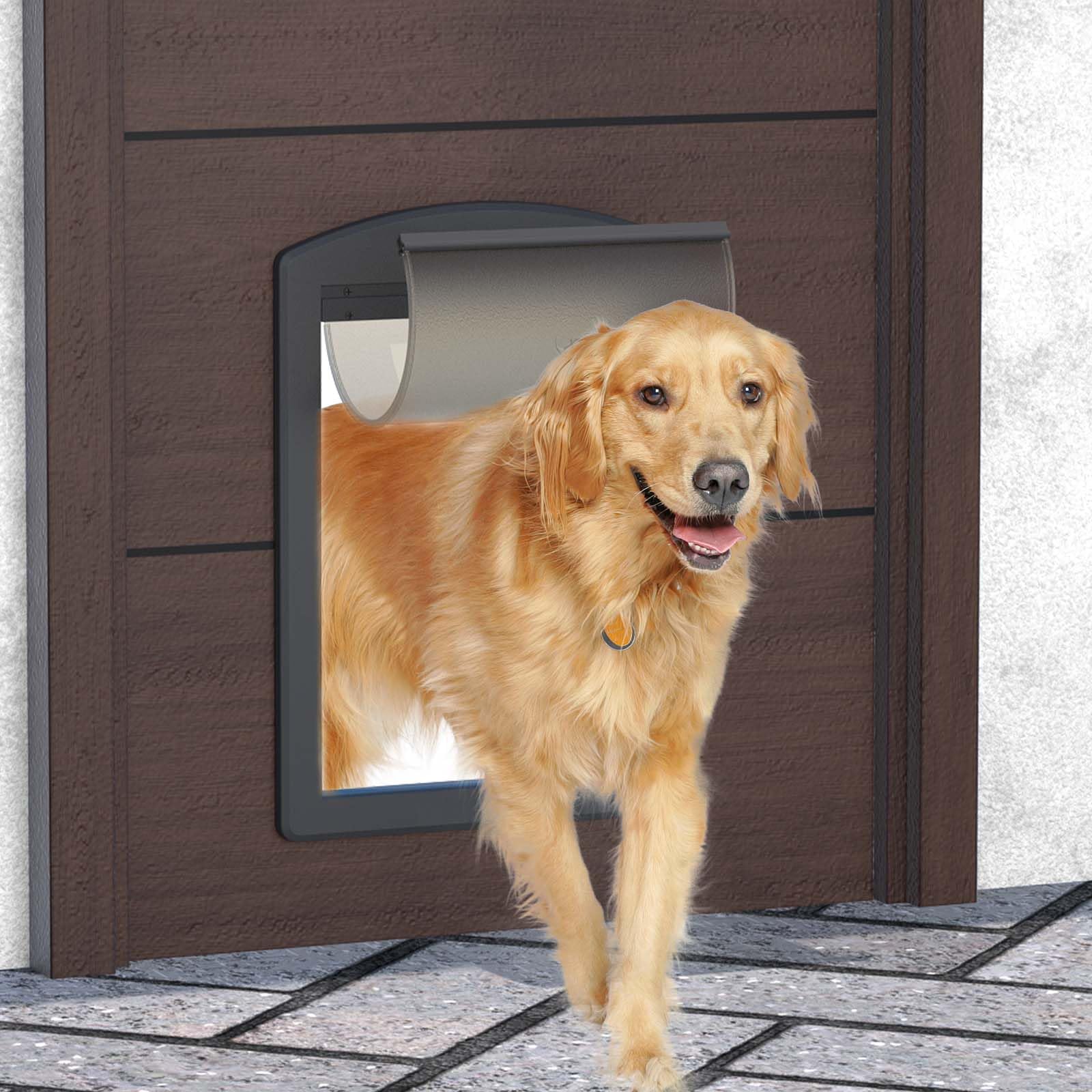 PATAPLUS Dog Door - Medium Plastic Doggy Door with Sliding Lock, Magnetic Flap, Black