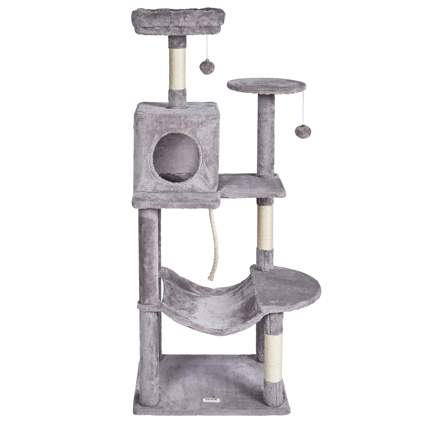 VEVOR Cat Tree 56.2 Cat Tower with Cat Condo Sisal Scratching Post Light Grey